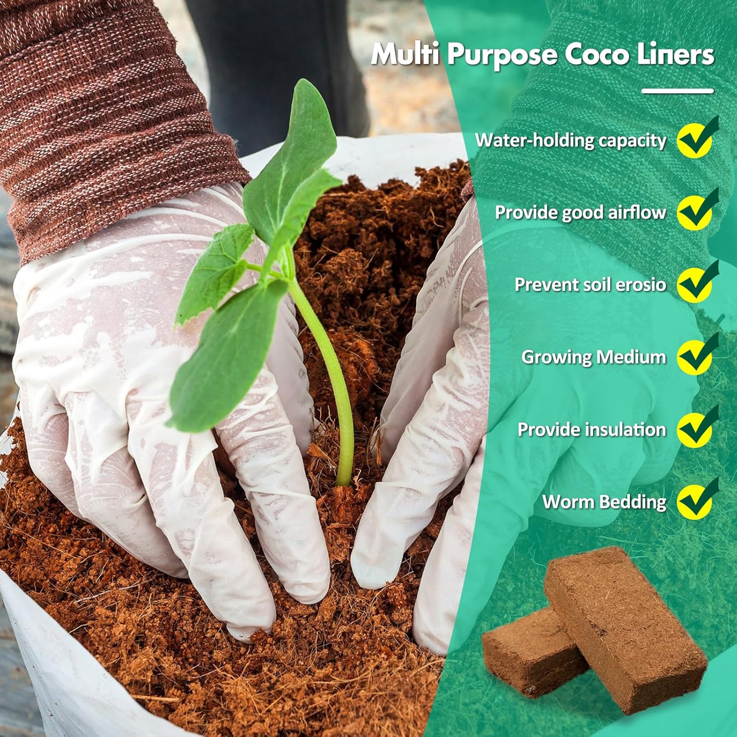4 piezas de ladrillo de coco comprimido, ladrillo de turba de coco comprimido natural, sustrato de fibra de coco con bajo EC y equilibrio de pH para