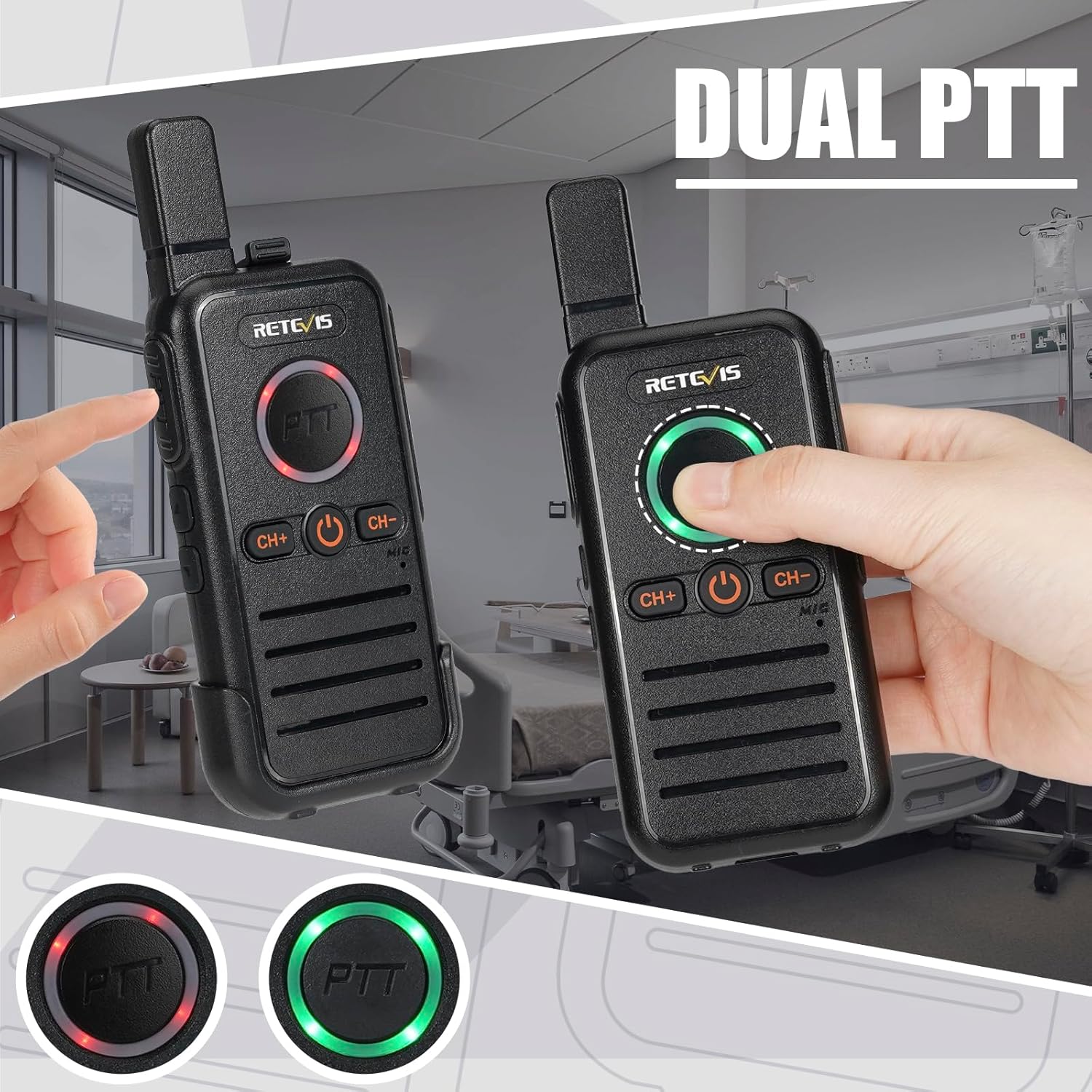Retevis RB45 Radios de 2 vías, radios portátiles FRS bidireccionales, PTT dual, alarma de emergencia, VOX, USB-C, radio de mano de 2 vías recargable