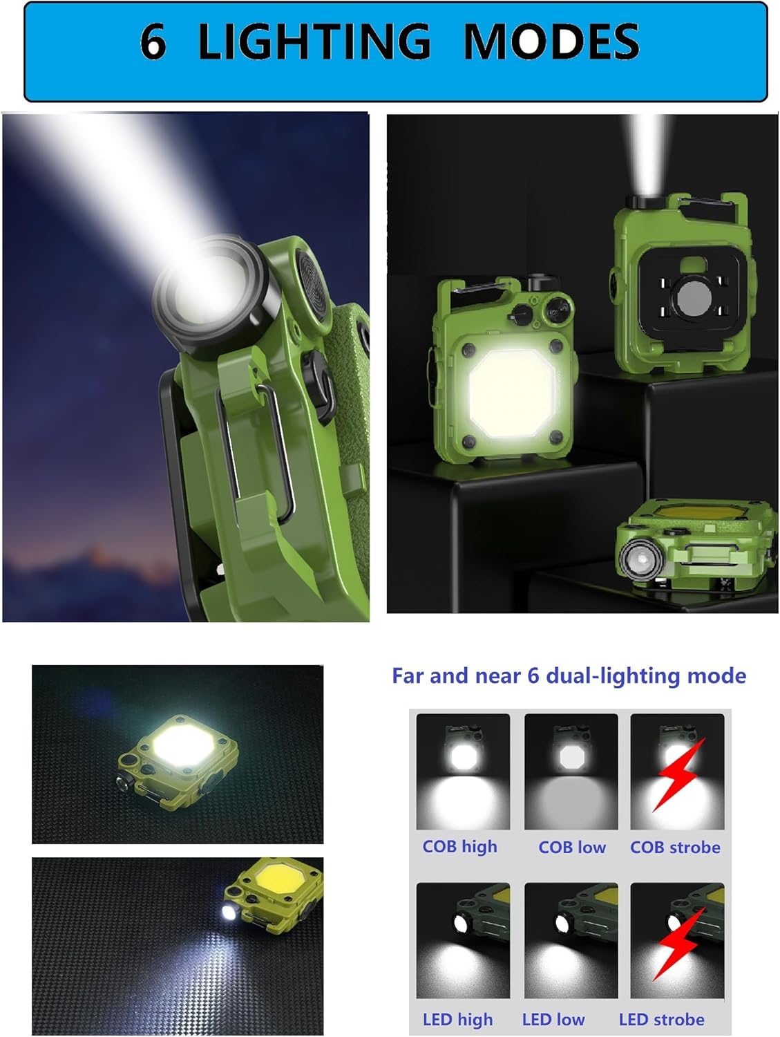 Linternas LED de bolsillo manos libres, recargable COB, llavero magnético, linterna de trabajo, pequeña luz nocturna de enfermería, 6 modos de luz
