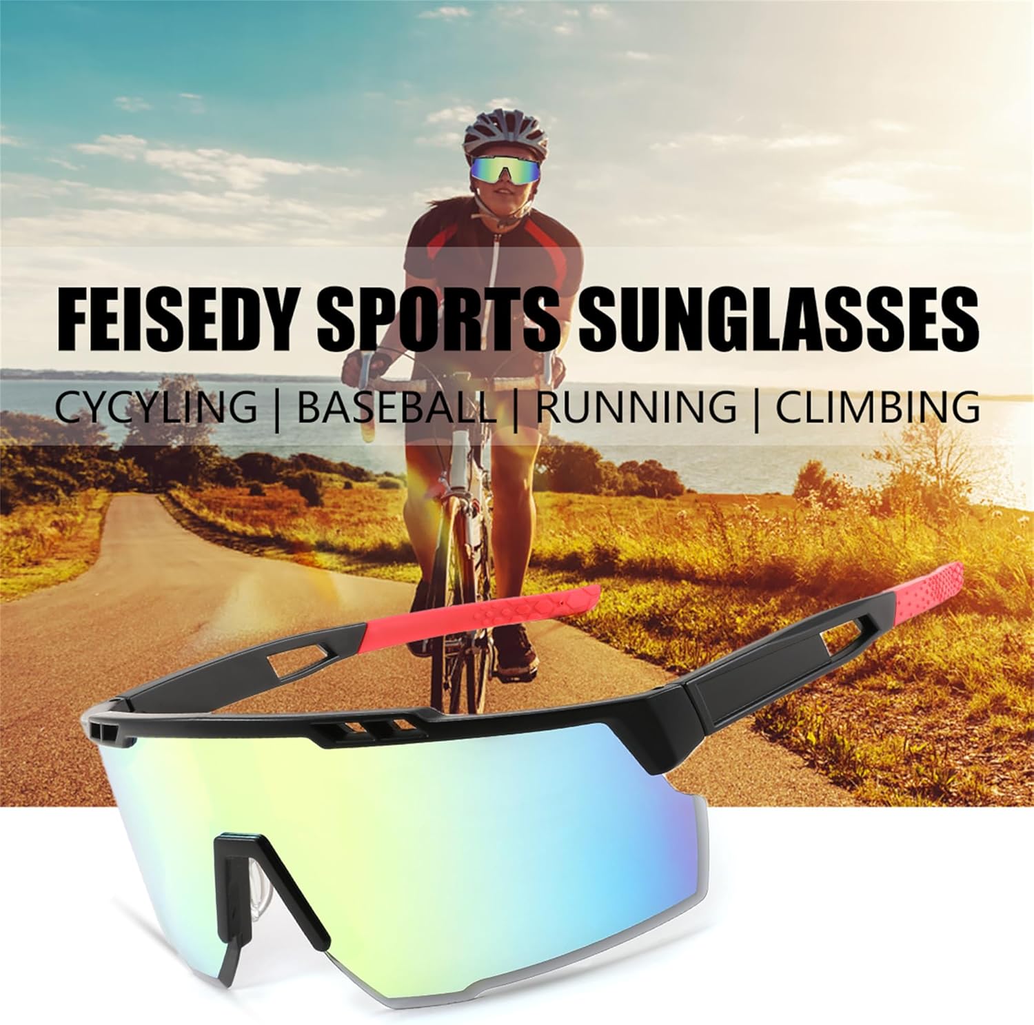 FEISEDY Gafas de sol deportivas para hombres y mujeres, protección UV400, gafas de ciclismo, golf, béisbol, conducción, pesca, B0022