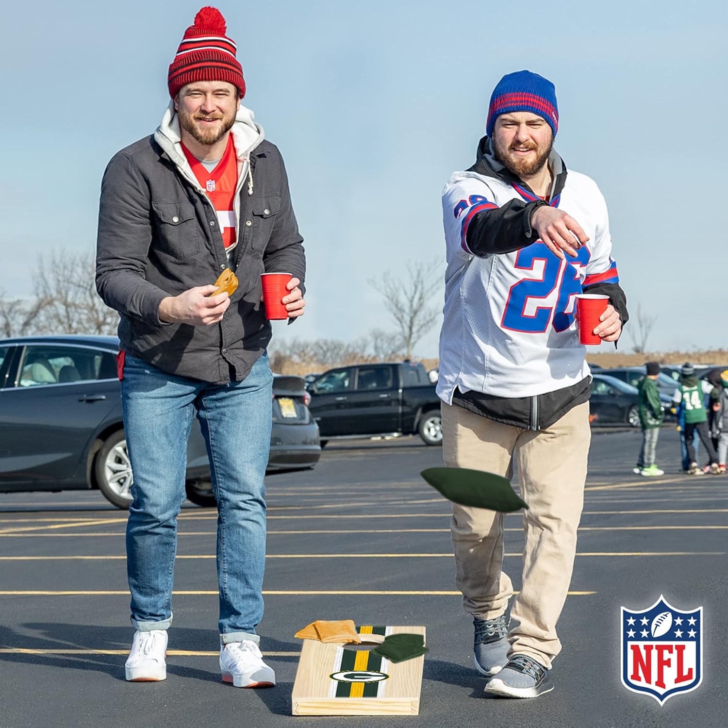 NFL Football – Juego de cornhole de madera maciza de 1 x 2 pies con impresión directa HD del equipo, gran regalo para cualquier fanático de los