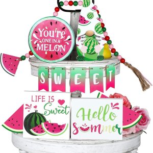 10 piezas de decoración de bandeja escalonada de verano de madera de granja, decoración de bandeja escalonada de limón, sandía, fresa, girasol, 10 piezas de decoración de bandeja escalonada de verano de madera de granja, decoración de bandeja escalonada de limón, sandía, fresa, girasol,