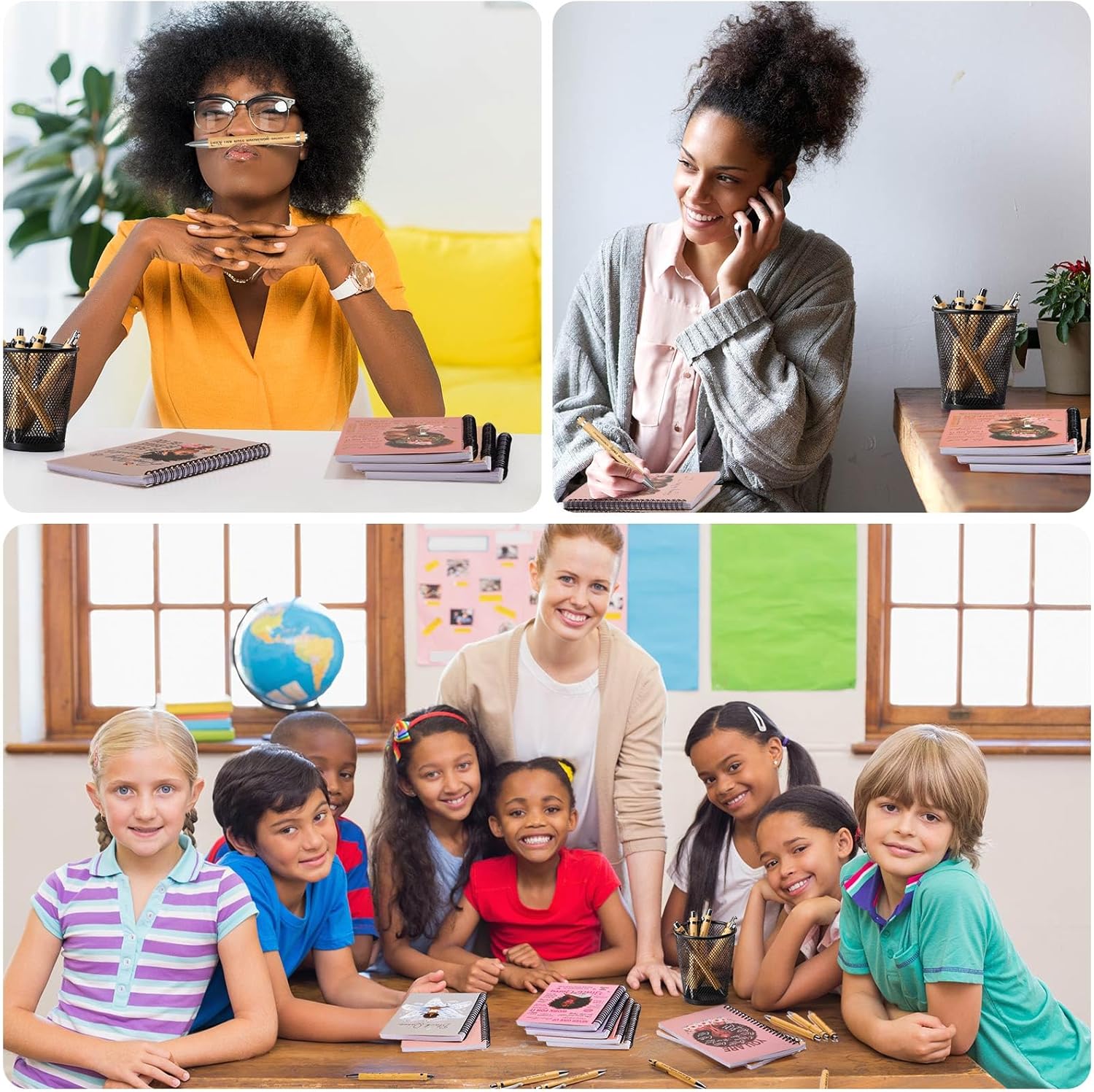 8 cuadernos negros para mujeres, afroamericanos, espirales, motivacionales, para niñas negras, cuaderno de tapa dura inspirador con 8 bolígrafos de