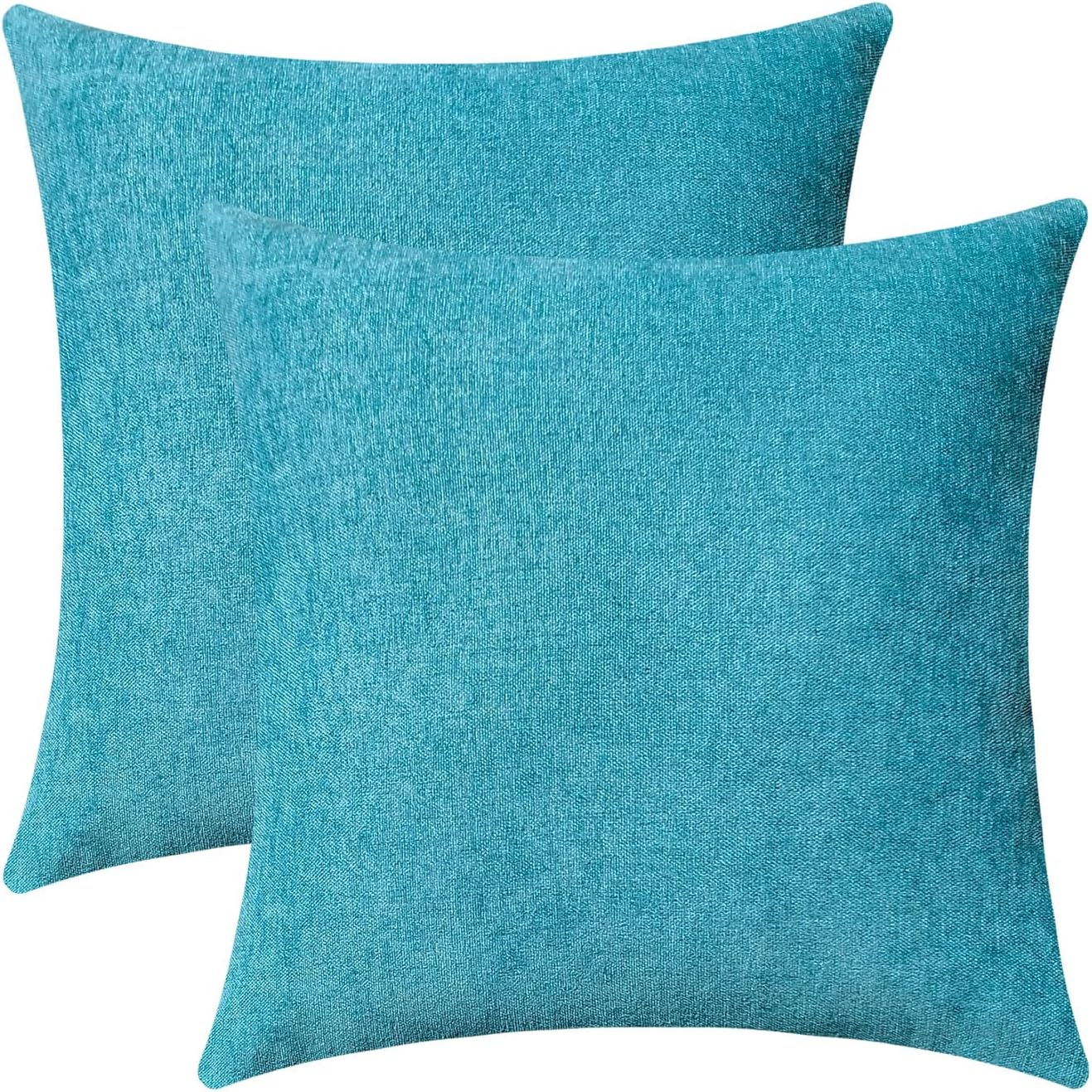 Jeneoo Fundas de almohada decorativas de felpilla sólida, cuadradas, color azul turquesa, fundas para sofá (juego de 2, 18 x 18 pulgadas)