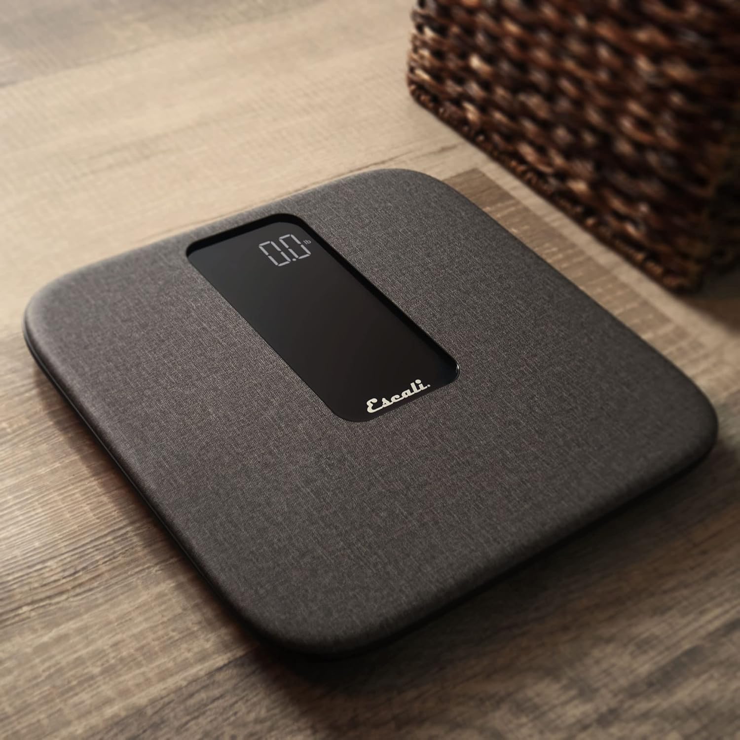 Escali ComfortStep – Báscula de baño digital antideslizante para peso corporal con cubierta de plataforma de lino extraíble y alta capacidad de 400