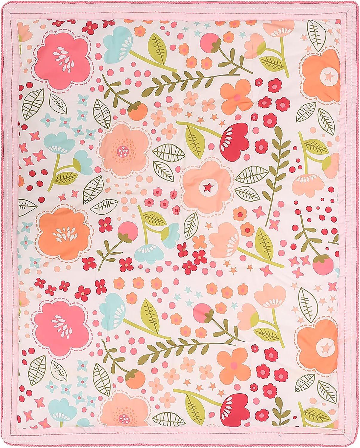 Juego de ropa de cama para cuna de guardería floral rosa para niñas, juego de cama de 4 piezas de acuarela con flores rosas con cenefa de ventana
