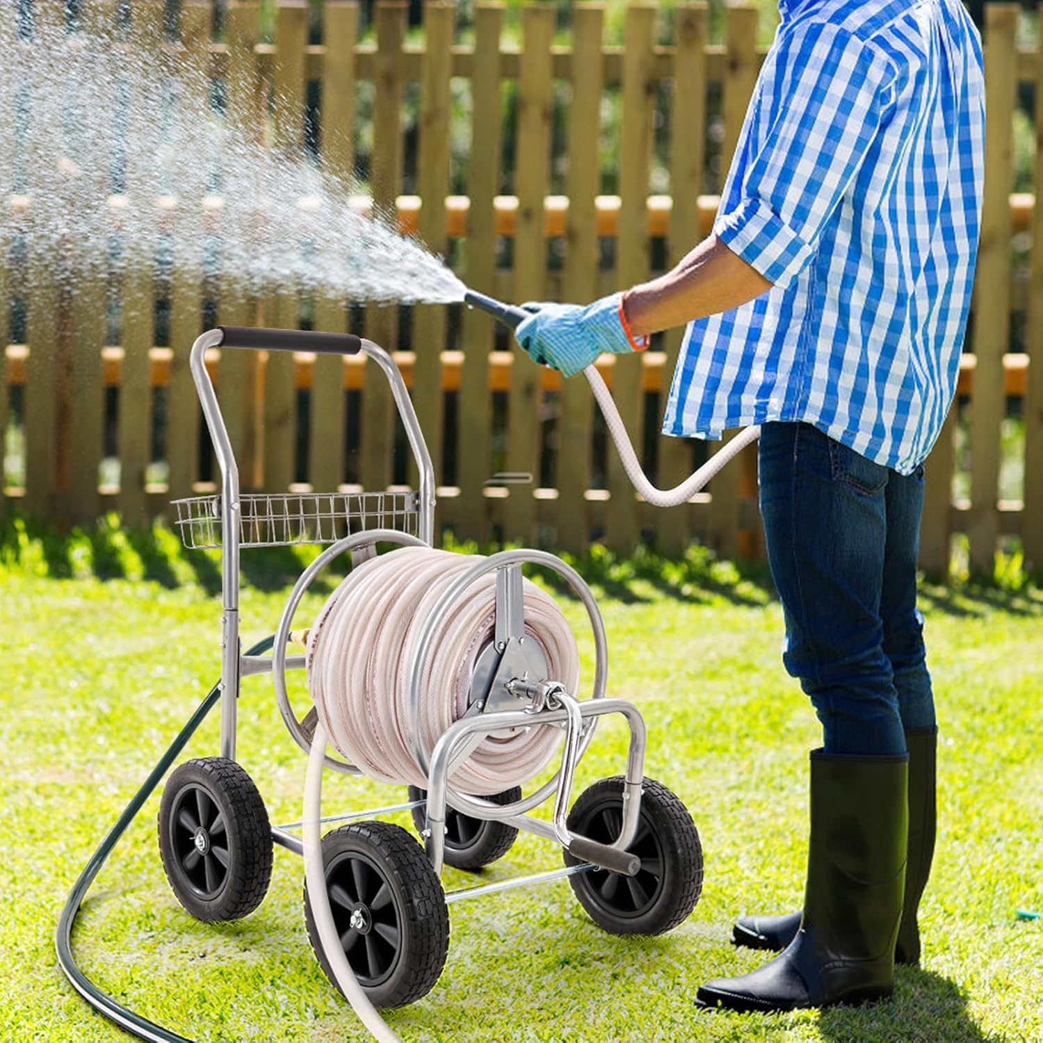VEVOR Carro de carrete de manguera, soporta hasta 250 pies de manguera de 58 pulgadas, carrito de manguera de agua de jardín, herramientas móviles