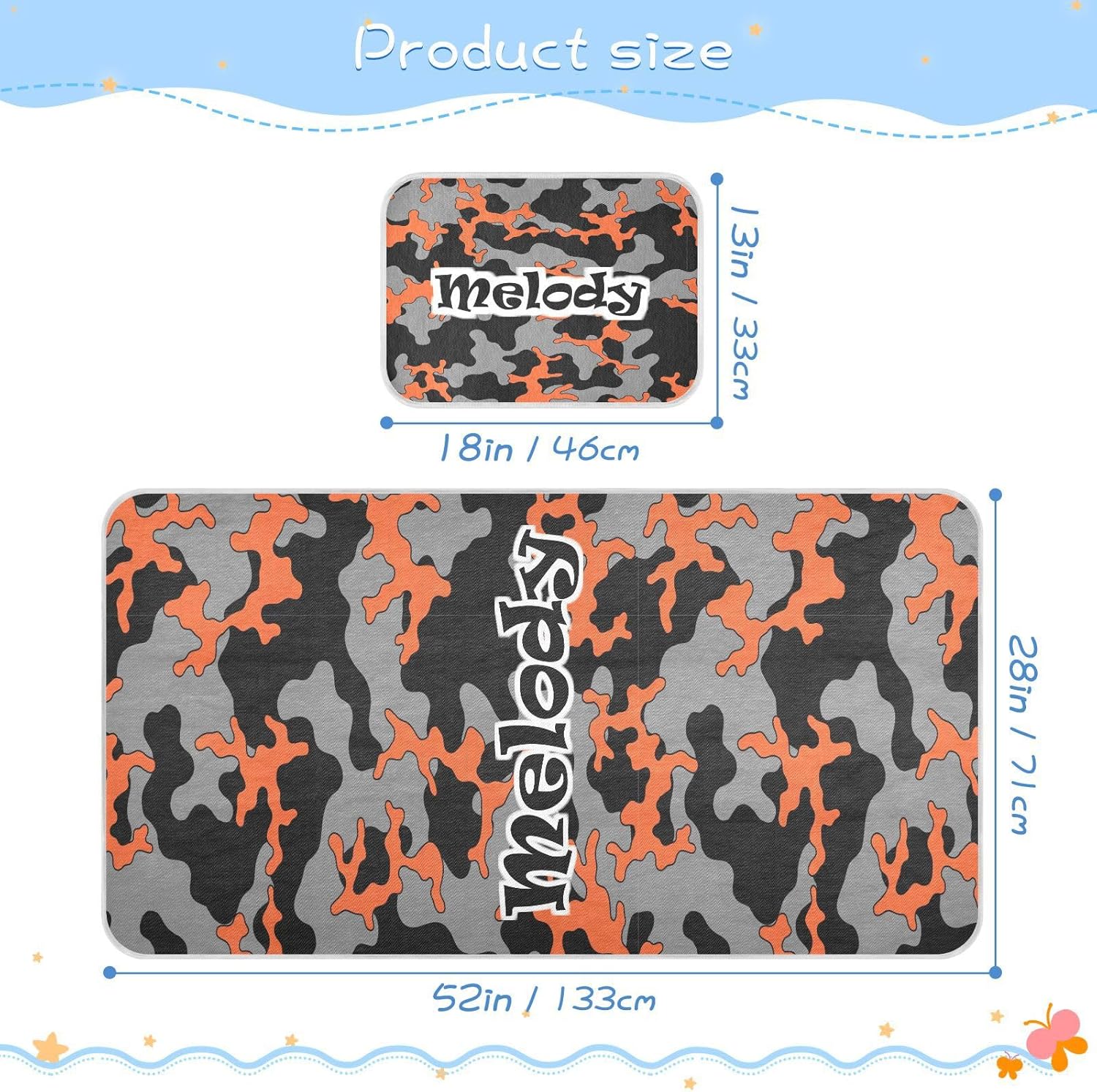 Custom Camouflage Black Orange Crib Mattress Protector Pad for Boys Girls Baby Ice Silk Mat Bed Mattress Protector Pad Cooling Mattress Topper for