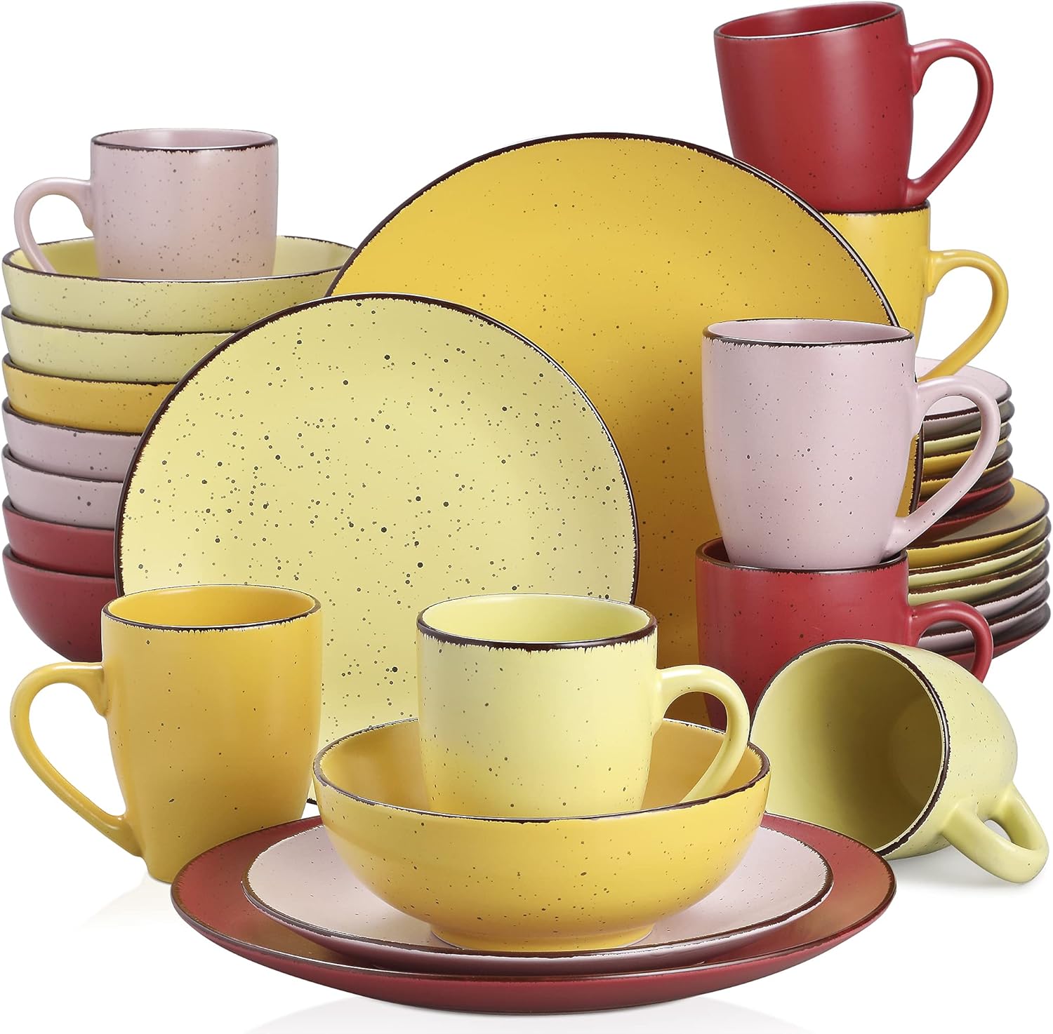 vancasso Moda – Juego de vajilla mate color crema, vajilla de cerámica de 32 piezas con plato de cena de 11 pulgadas, plato de postre de 8 pulgadas,