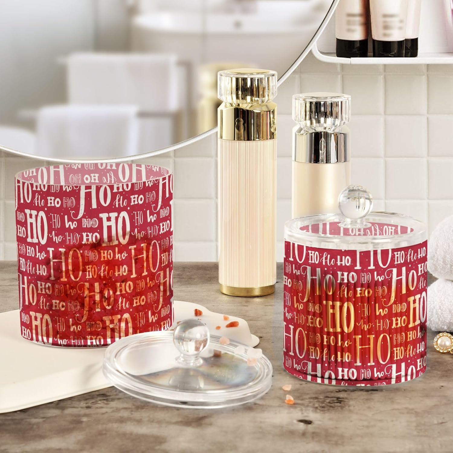 Tarros de Navidad con tapas, recipientes de baño, tarros decorativos para lavandería, contenedor de recogida de hilo dental para dormitorio,