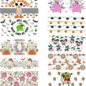 10 calcomanías de transferencia UV DTF de Halloween, impermeables, para tazas de 16 onzas, tazas de vidrio para café helado, calcomanías de 10 calcomanías de transferencia UV DTF de Halloween, impermeables, para tazas de 16 onzas, tazas de vidrio para café helado, calcomanías de