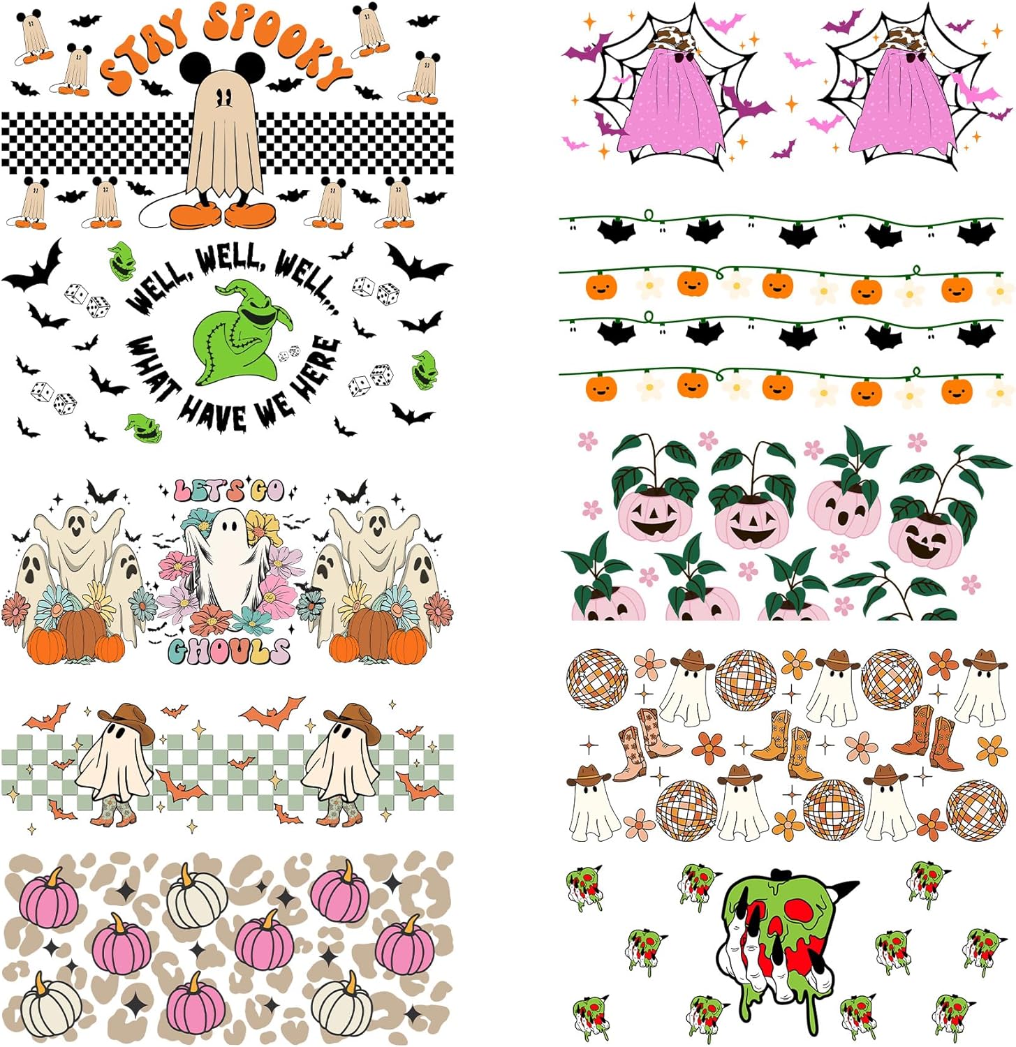 10 calcomanías de transferencia UV DTF de Halloween, impermeables, para tazas de 16 onzas, tazas de vidrio para café helado, calcomanías de