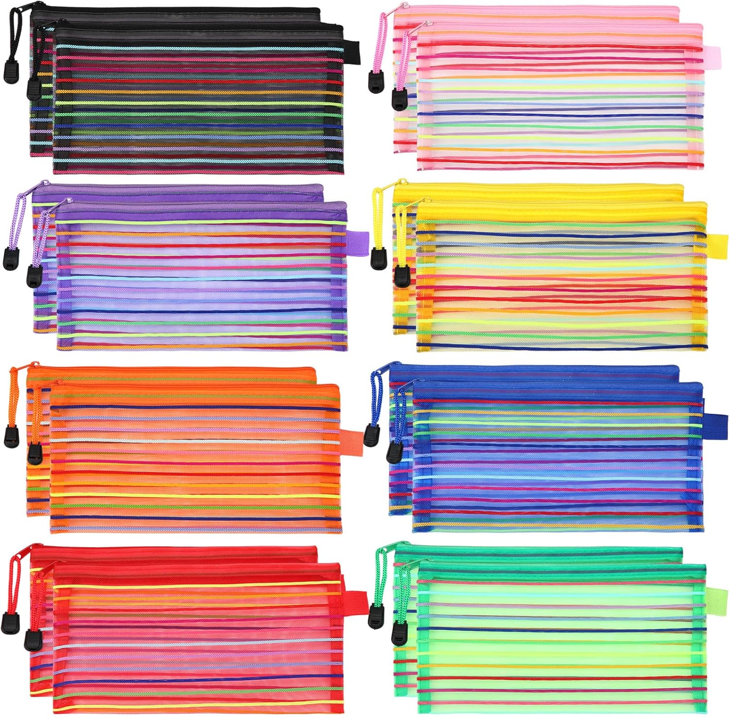 Glenmal Paquete de 16 bolsas de malla con cremallera para lápices, bolsas de almacenamiento multiusos, bolsas de viaje para oficina, aula,
