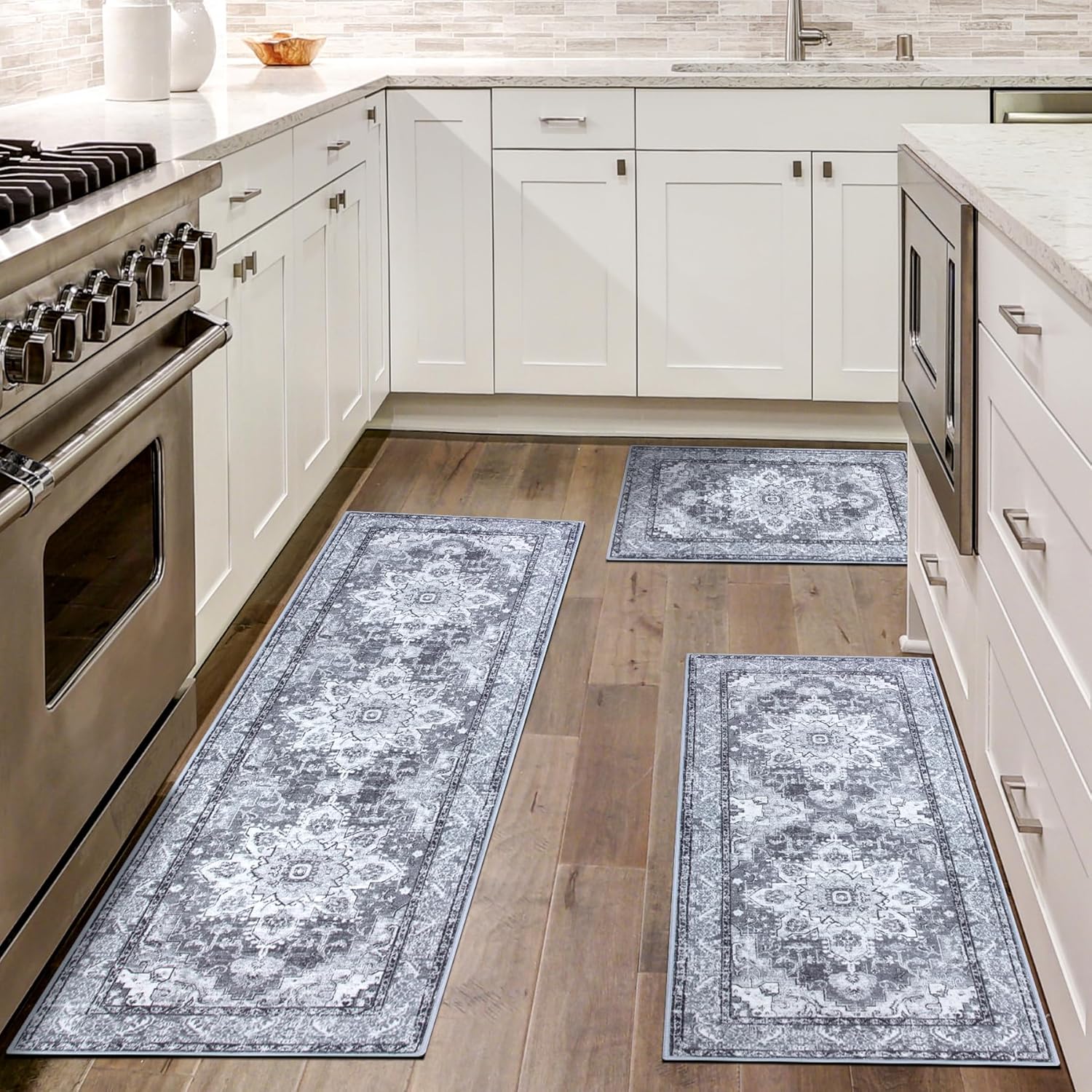 Juego de 3 alfombras de cocina antideslizantes lavables para el suelo, juego de 3 alfombras de cocina súper suaves para cocina, lavandería, entrada,