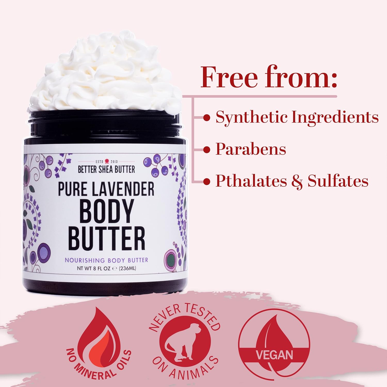 Better Shea Butter Mantequilla corporal batida LAVENDER – Mantequilla corporal batida para mujeres piel seca y piel delicada – Sin parabenos, sin