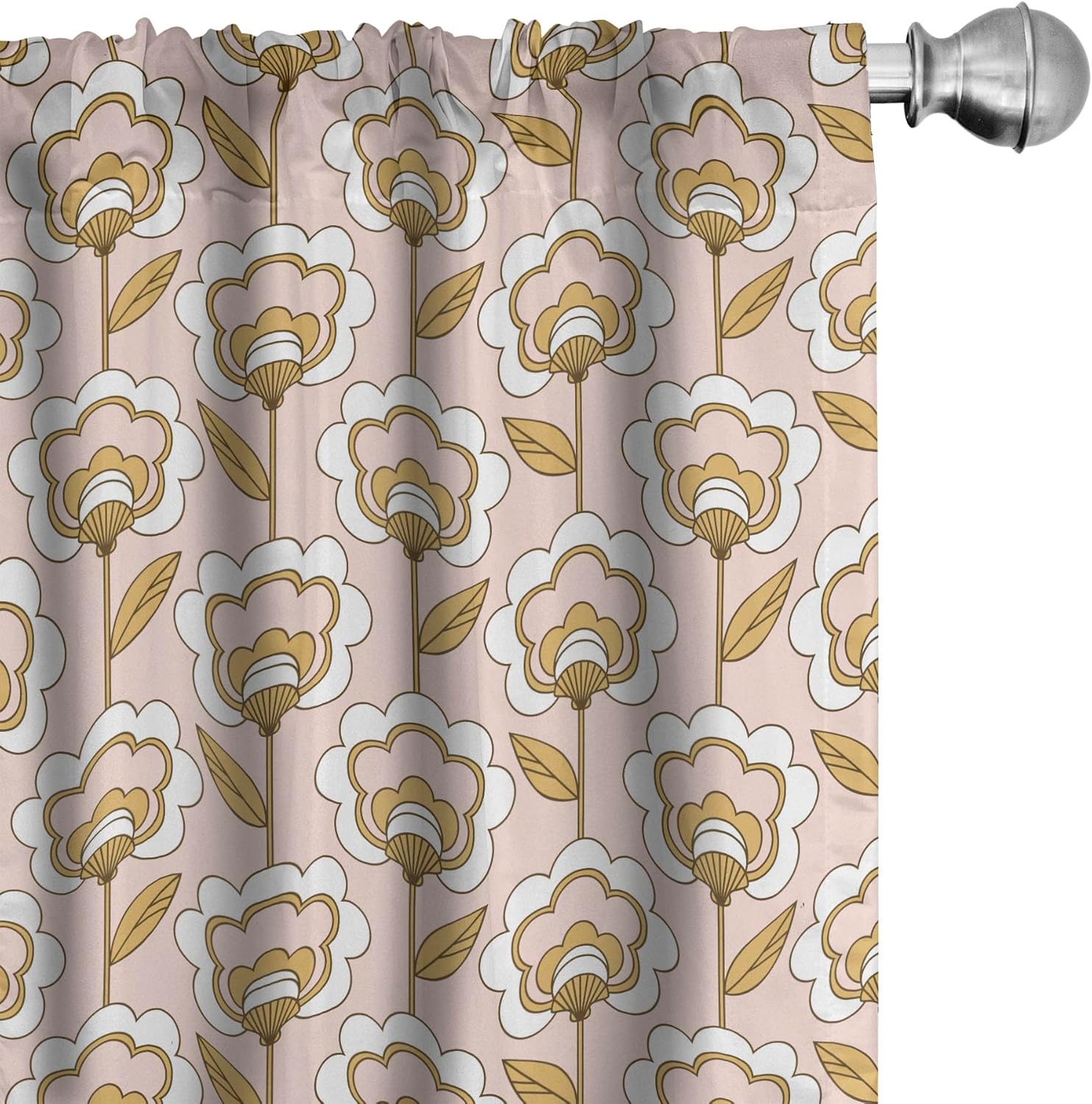 Lunarable Cortinas de mediados de siglo, rítmico retro típico de los años 50 y 60, ilustraciones de adornos de flores, tratamientos de ventana,
