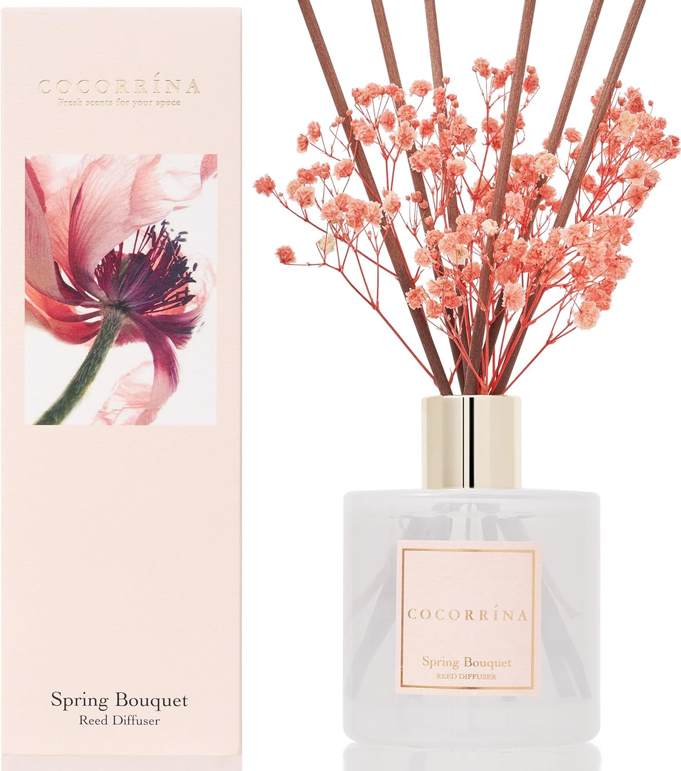 Cocorrína Juego de difusor de junco, difusor perfumado de ramo de primavera con palillos, difusor de varillas de fragancia para el hogar para