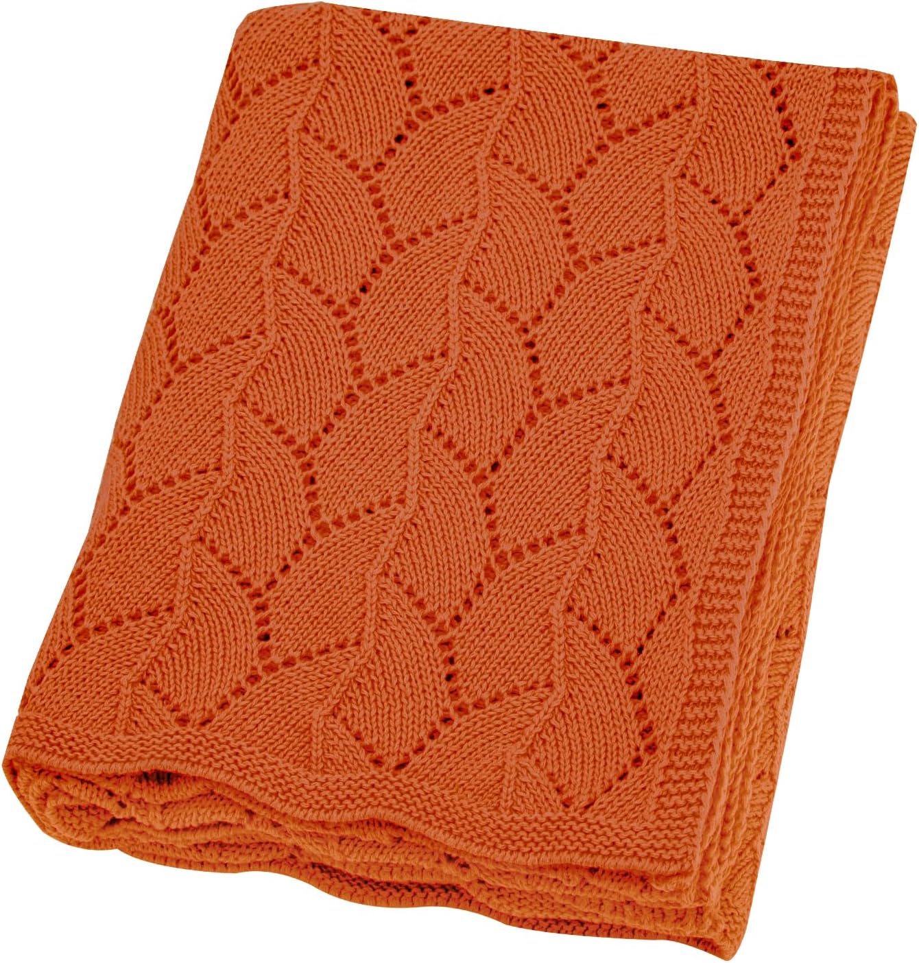 SHOWYVAN Mantas neutras para bebé, 100% algodón, de punto de ganchillo, transpirable, suave, color naranja, manta de punto para bebé, para niños y