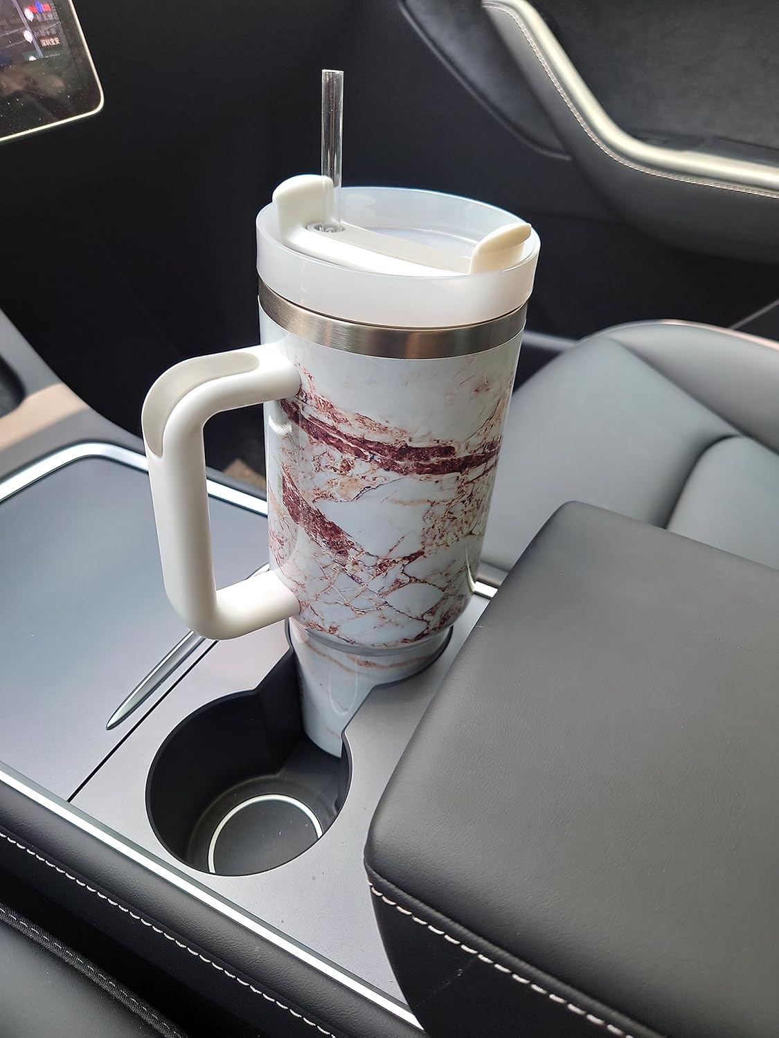 Vaso aislado al vacío de acero inoxidable de 40 onzas con tapa y popote para agua, té o café helado, licuado de frutas y más (mármol dorado, 40