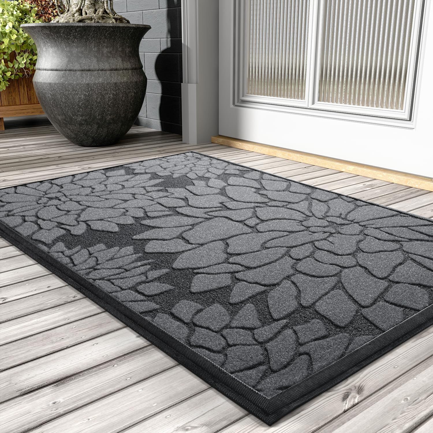 AMOAMI – Tapete de puerta  Tapete de bienvenida absorbente resistente para puerta delantera, tapete de goma antideslizante para puerta delantera,