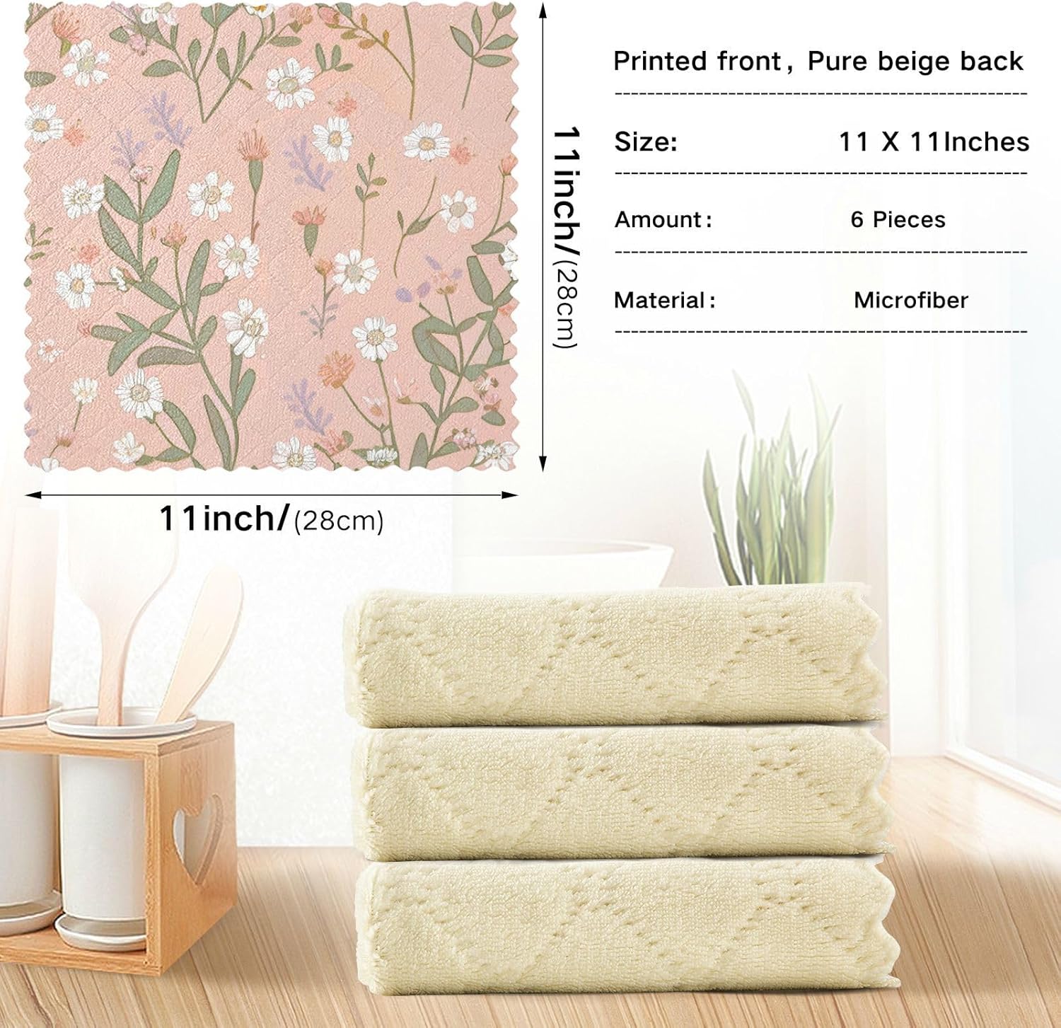 Pink Floral Plant Small Fresh Quality Decor Microfiber Kitchen Dish Towels Quick Dry 6 Pack Cooking Towels for Restaurant Oven