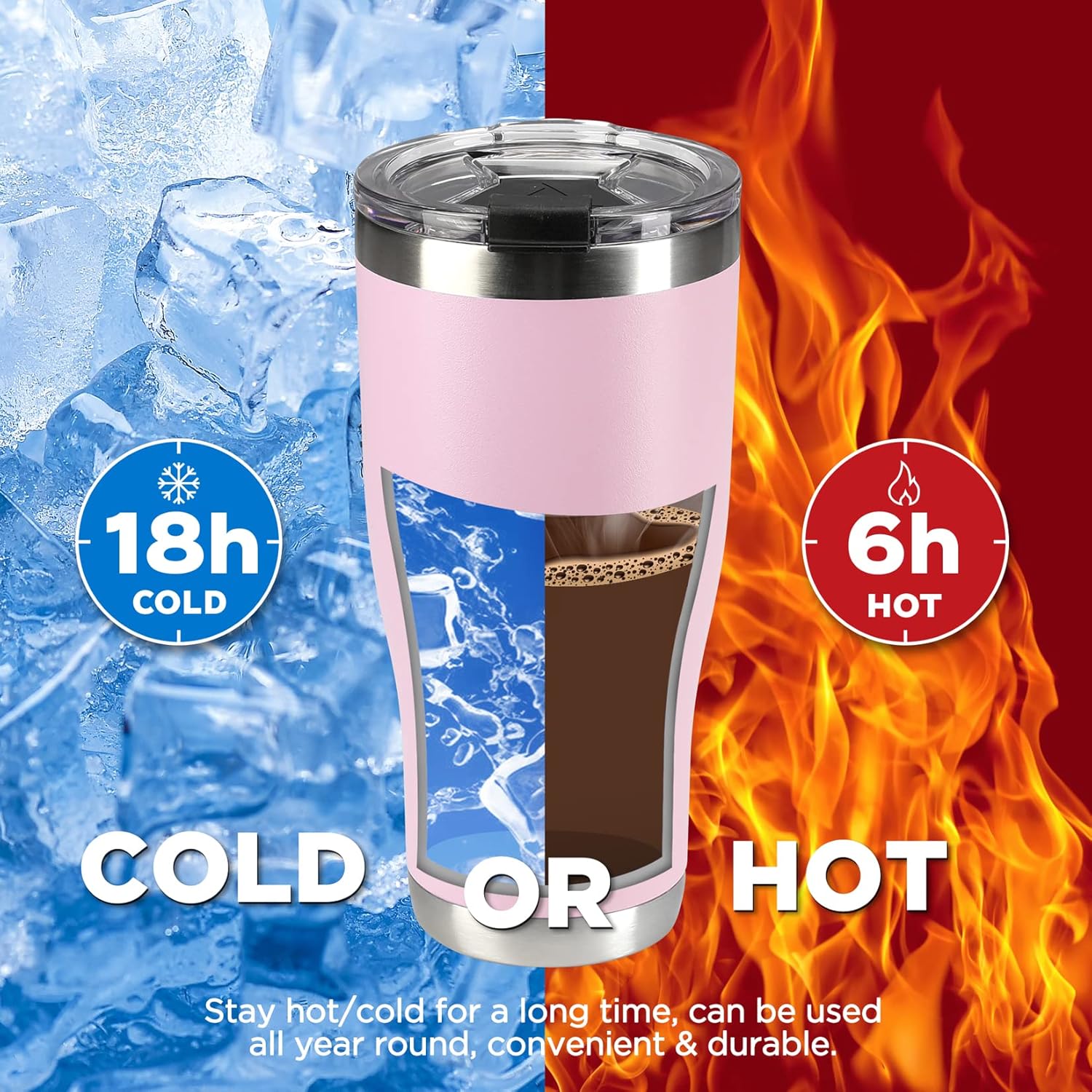 HAUSHOF Vaso de 30 onzas, vaso de acero inoxidable aislado al vacío, taza de agua para café, taza de viaje de doble pared con tapa, perfecto para
