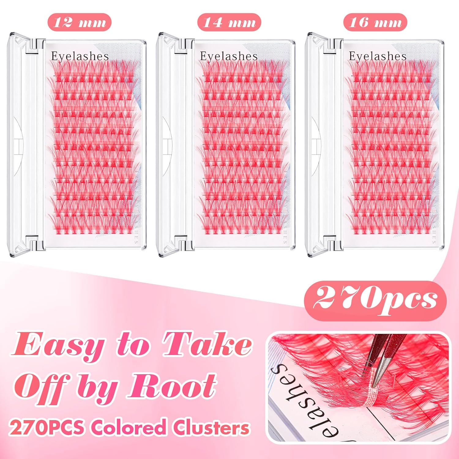 270 racimos de pestañas de colores de 0.460.550.630 pulgadas, longitud mixta, pestañas individuales, extensiones de pestañas de visón natural para