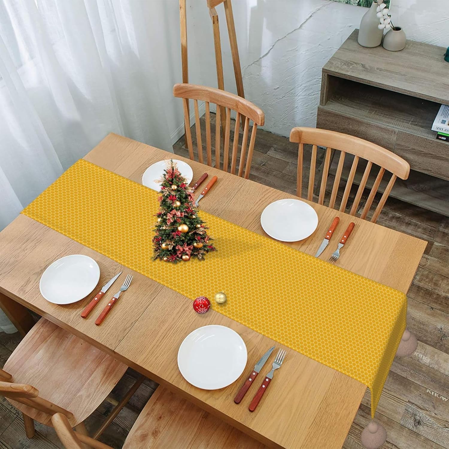 Bee Honeycomb Hexagon Christmas Table Runner Dining Table Decor Christmas Decorations Indoor Home Decor Christmas Table Runners Xmas Navidad