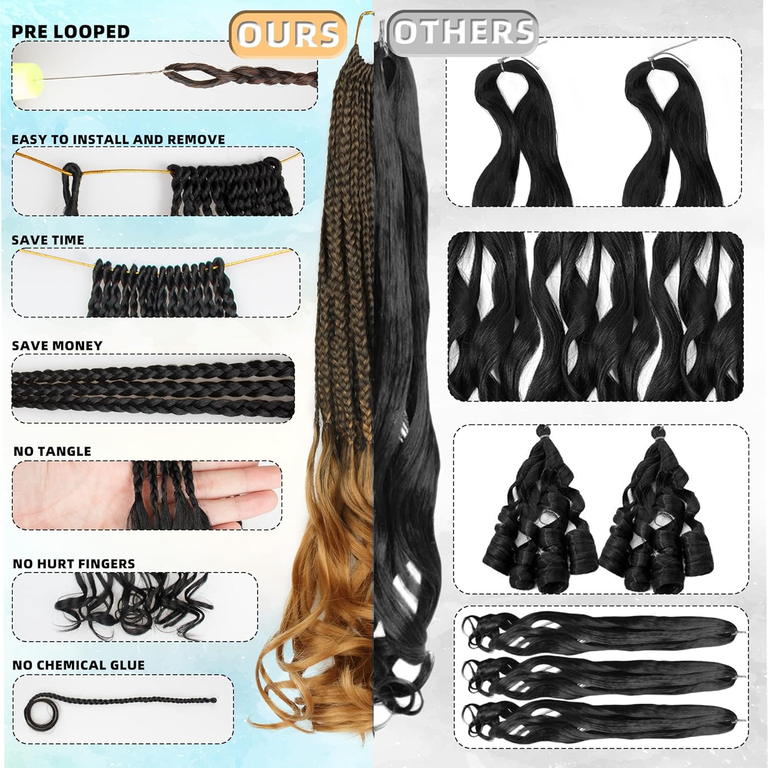 Paquete de 8 trenzas de ganchillo rizadas francesas para mujeres de color, 18 pulgadas, paquete de 8 trenzas de caja diosa, extensiones de cabello