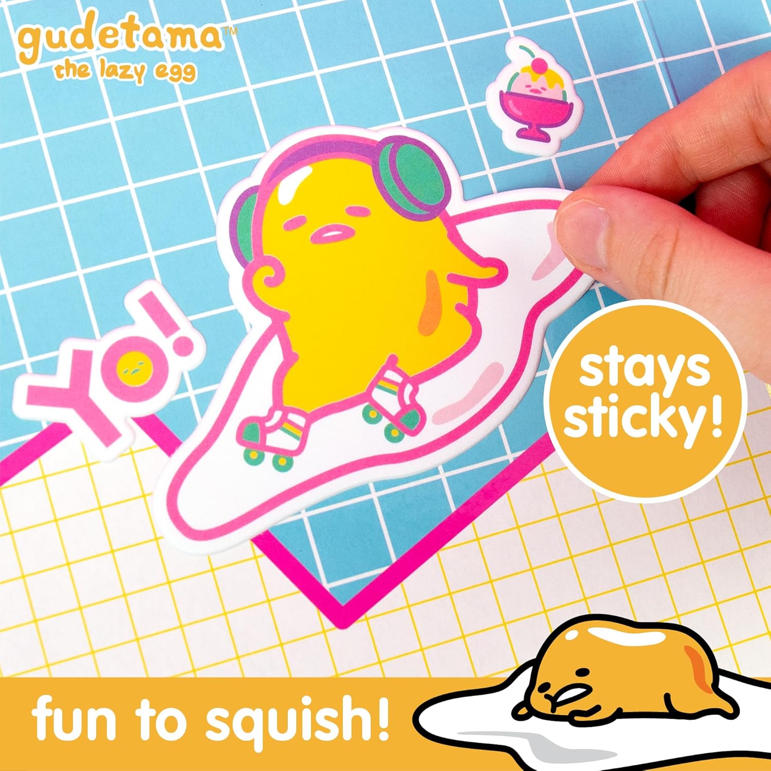 Juego de calcomanías hinchadas de Gudetama el huevo perezoso, incluye más de 25 calcomanías reutilizables de Gudetama y 2 escenas de juego de