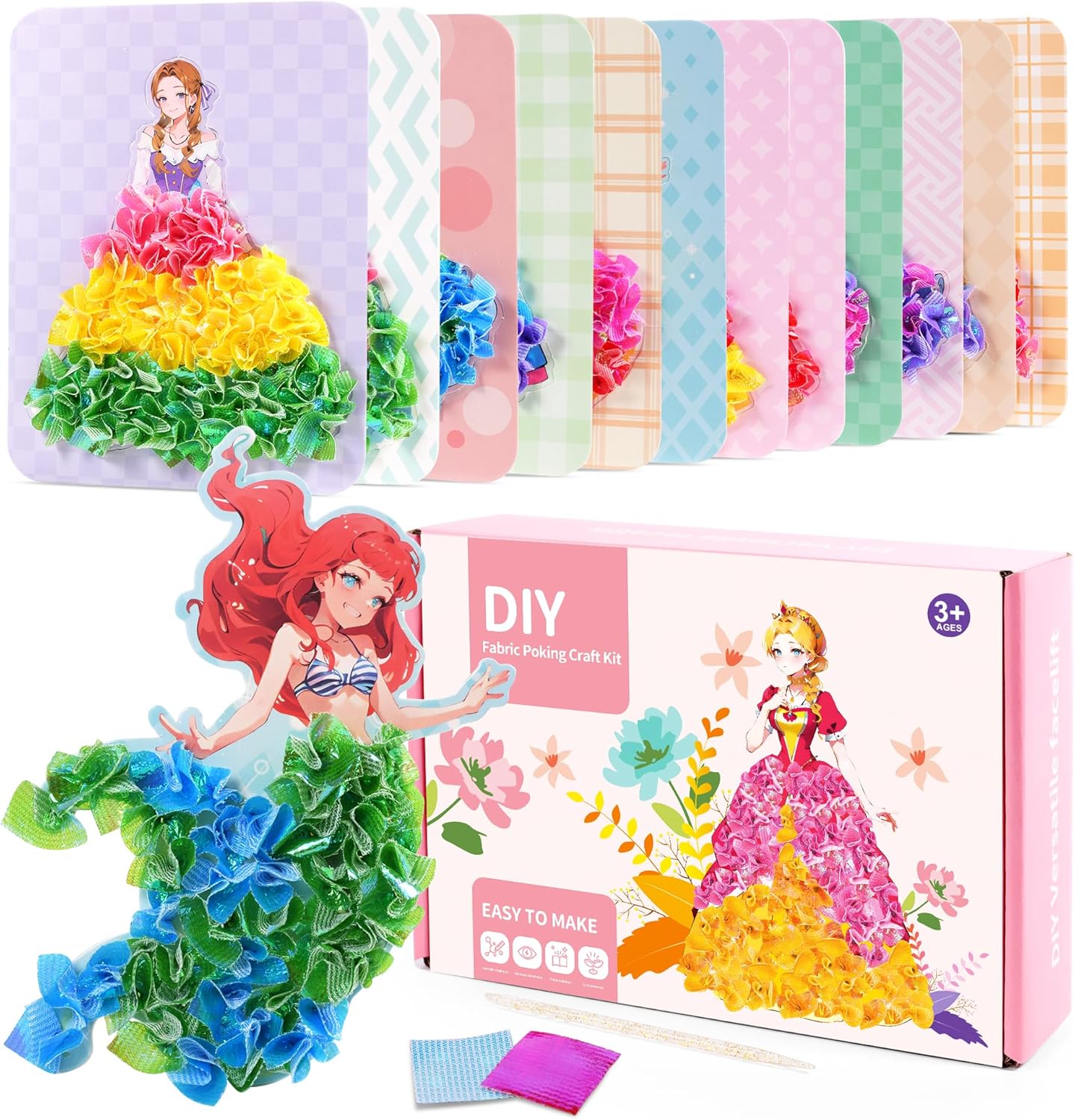 Manualidades para niñas de 8 a 12 años  Pintura de rompecabezas con 12 calcomanías de tablero de princesa, arte de pinchar en tela, regalos de