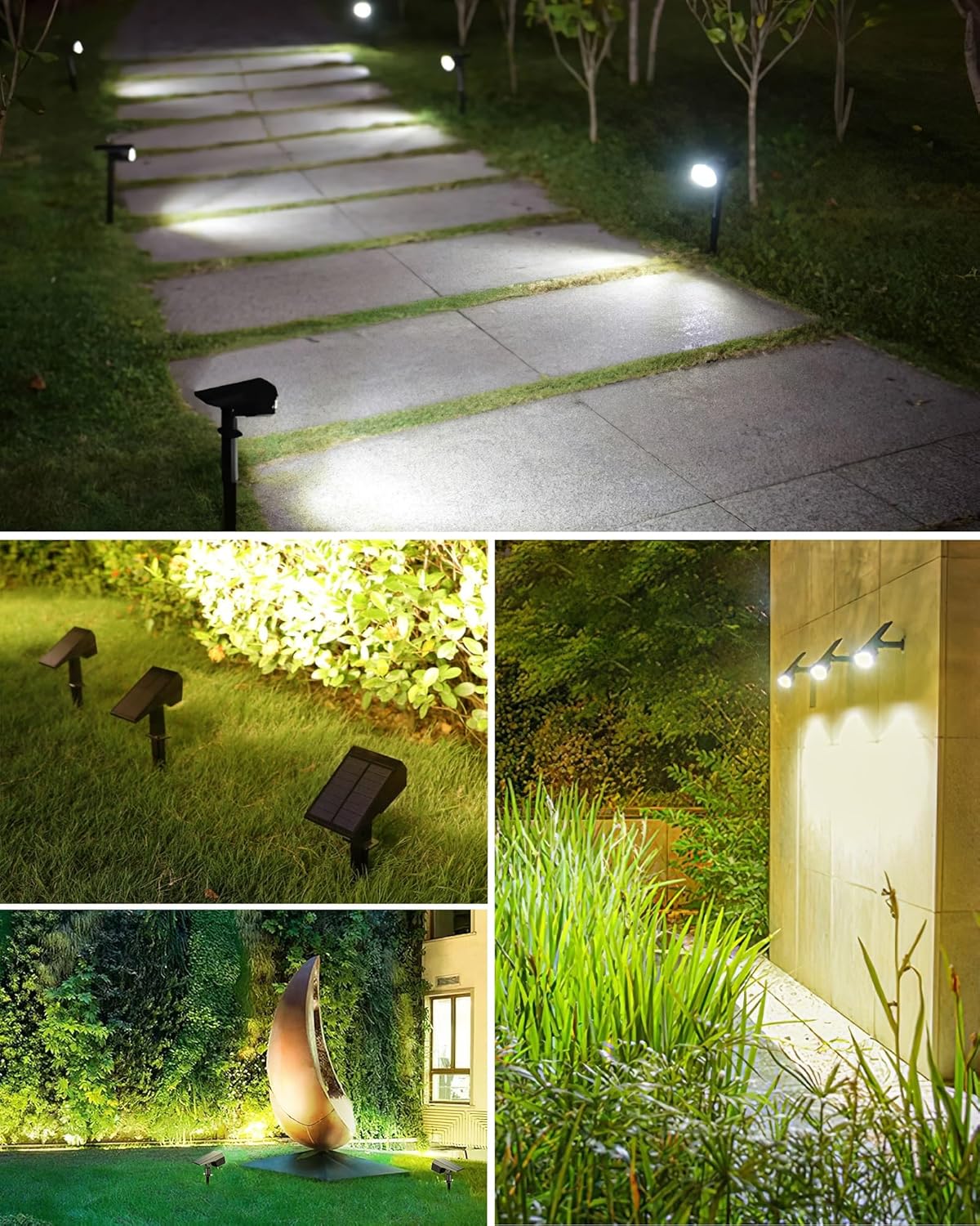 Biling Luces solares 3 en 1 cálidasblancasnaturales para exteriores, paquete de 6 luces solares impermeables para exteriores, focos solares para