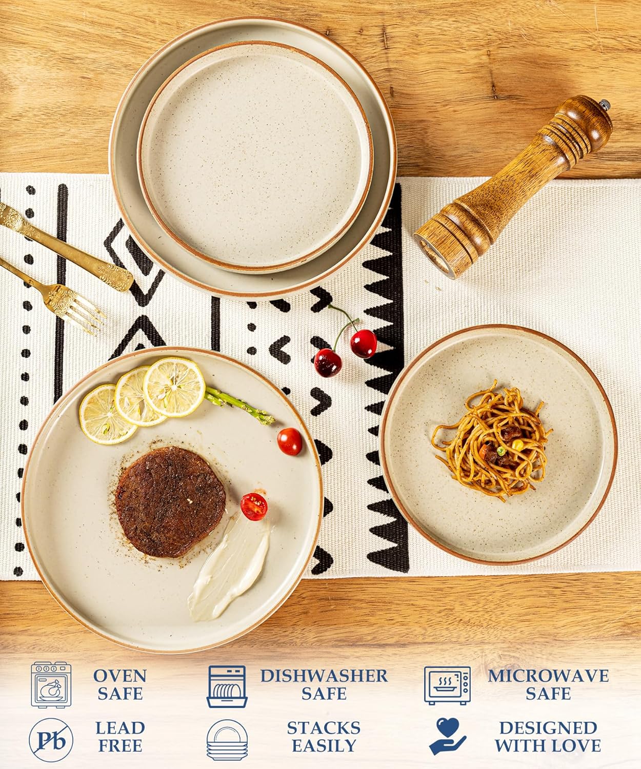 Jantao – Plato de ensalada circular de cerámica hecho a mano, juego de 4 piezas de vajilla esmaltada mate de 8.26 pulgadas, aperitivos de cocina,