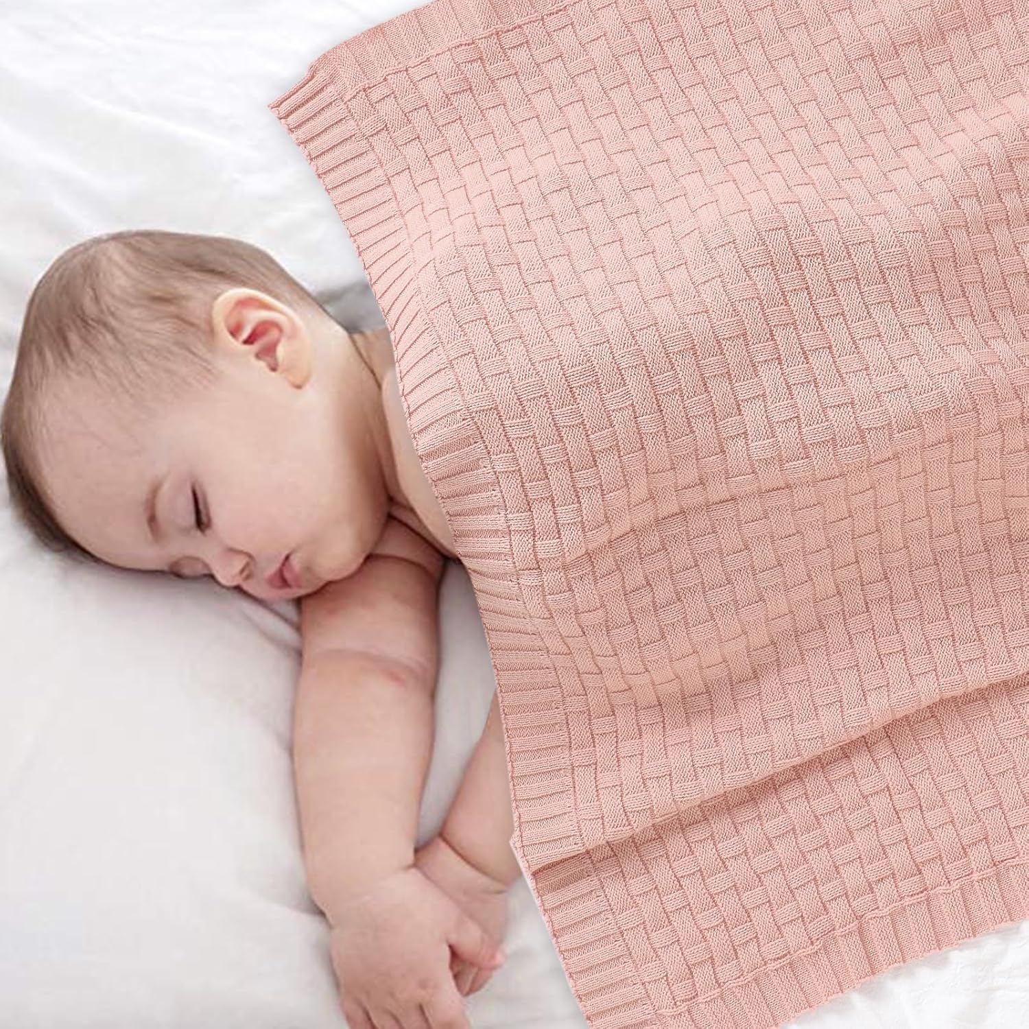 Baby Essentials – Manta para bebé, suave y acogedora, 100% algodón, tejido de punto trenzado, para niños y niñas, color rosa