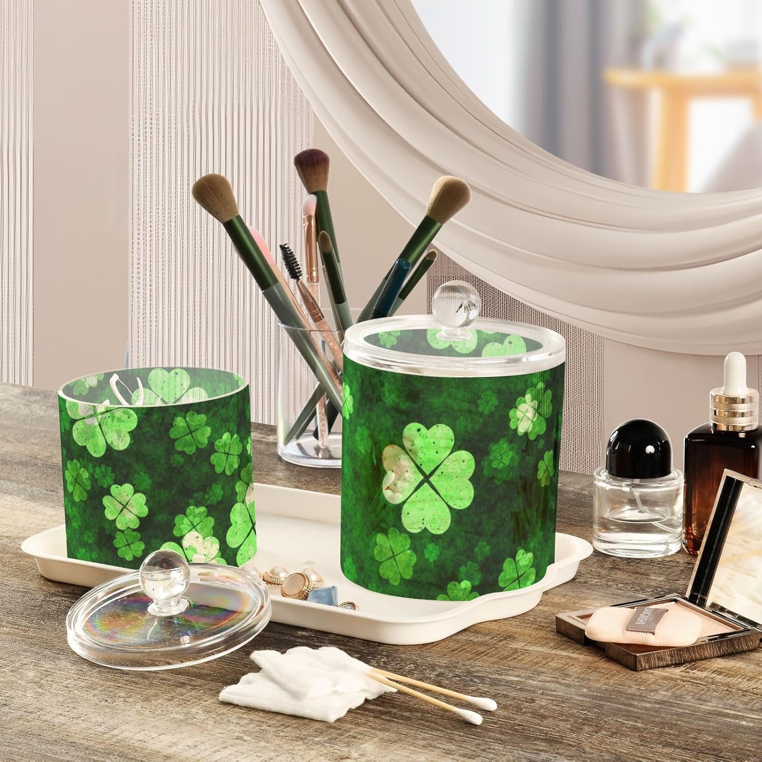 St Patricks Day Jars with Lids Containers Jar Bathroom Storage Containers Canisters Cotton Pad Holder for Dorm Room Essentials for College Students