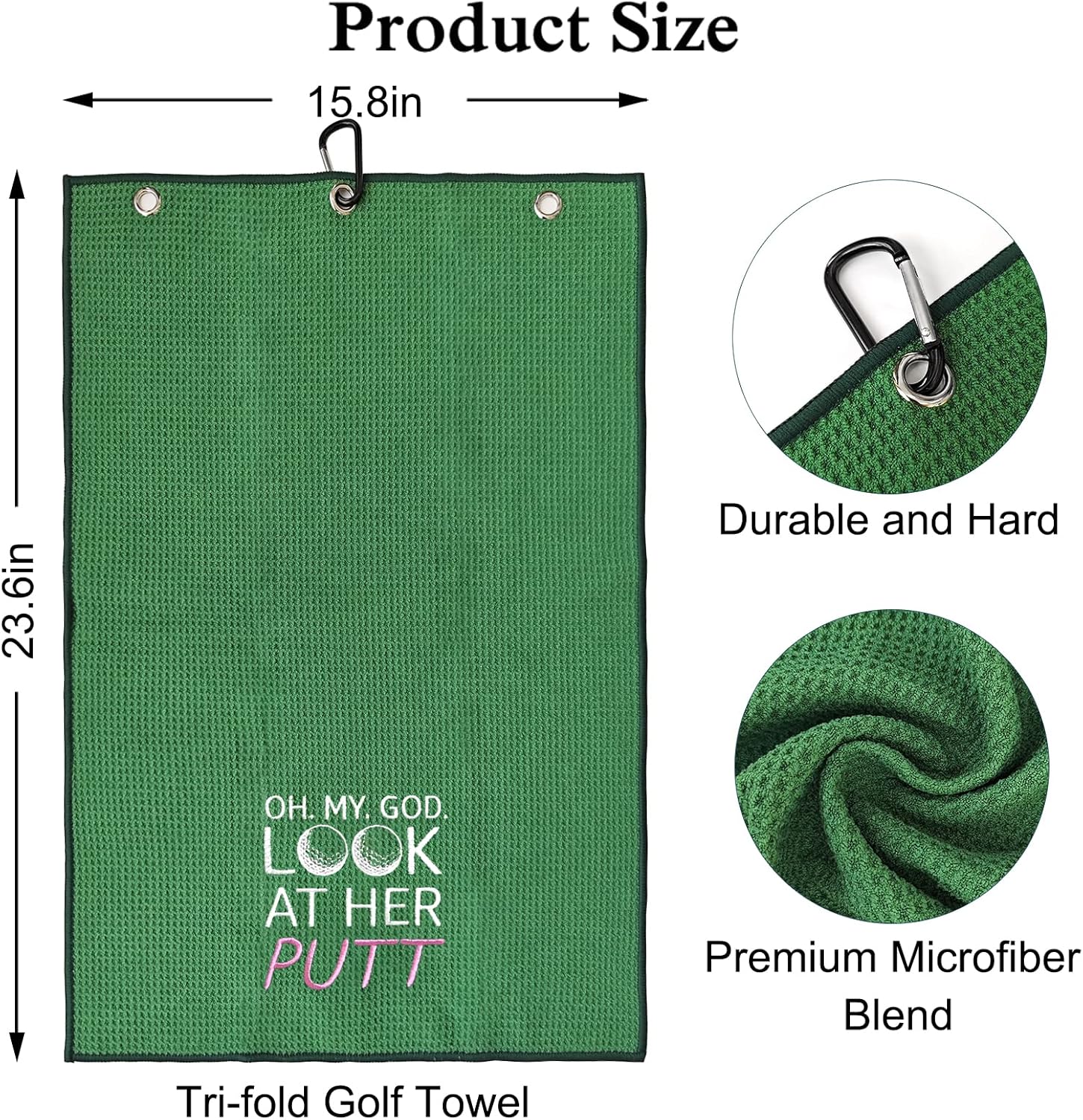DYJYBMY Oh My God Look at Her Putt – Divertida toalla de golf bordada, toallas de golf verdes bordadas para bolsas de golf con clip, divertidos