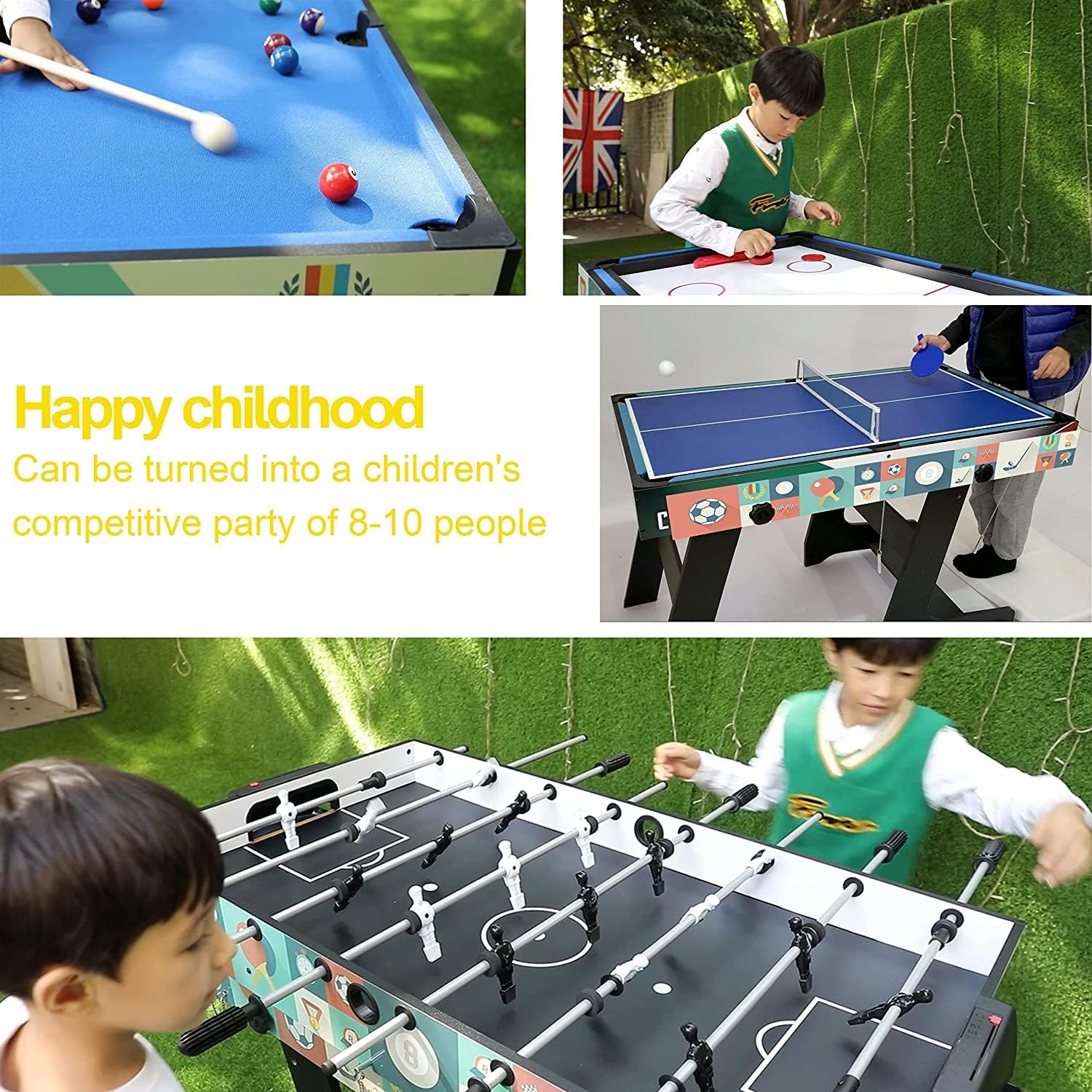 HLC – Juego de mesa de juego 5 en 1, portátil, multijuego, mesa de juego plegable con accesorios, futbolín, ping pong, billar en la piscina, hockey