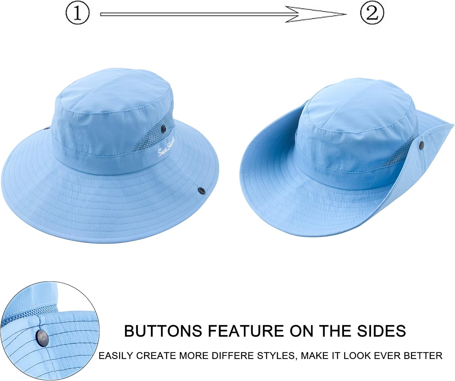 Sombrero de sol para niños y niñas, protección UV, gorra de playa de ala ancha con agujero para cola de caballo
