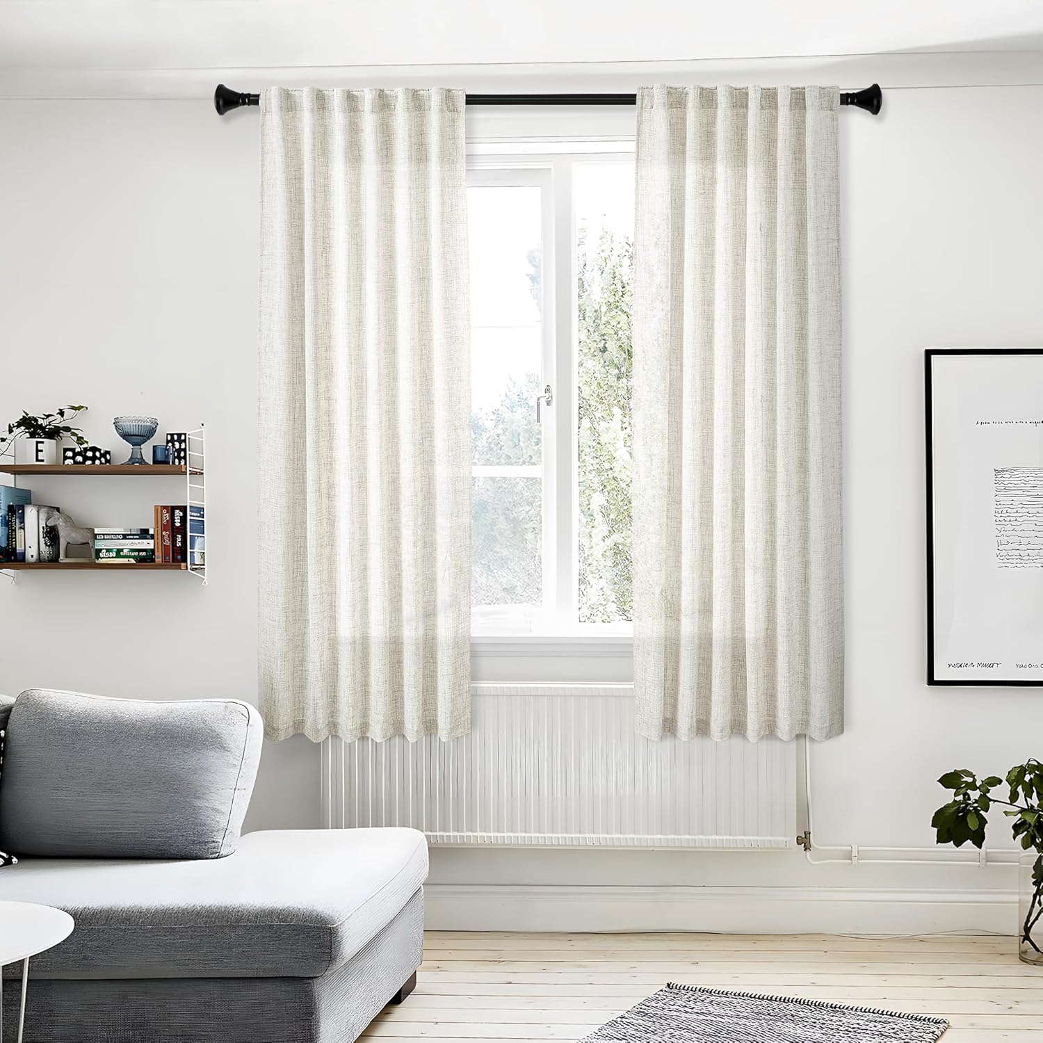 Cortinas de lino natural con pestaña trasera de 72 pulgadas de largo para sala de estar, dormitorio, juego de 2 paneles de filtrado de luz,