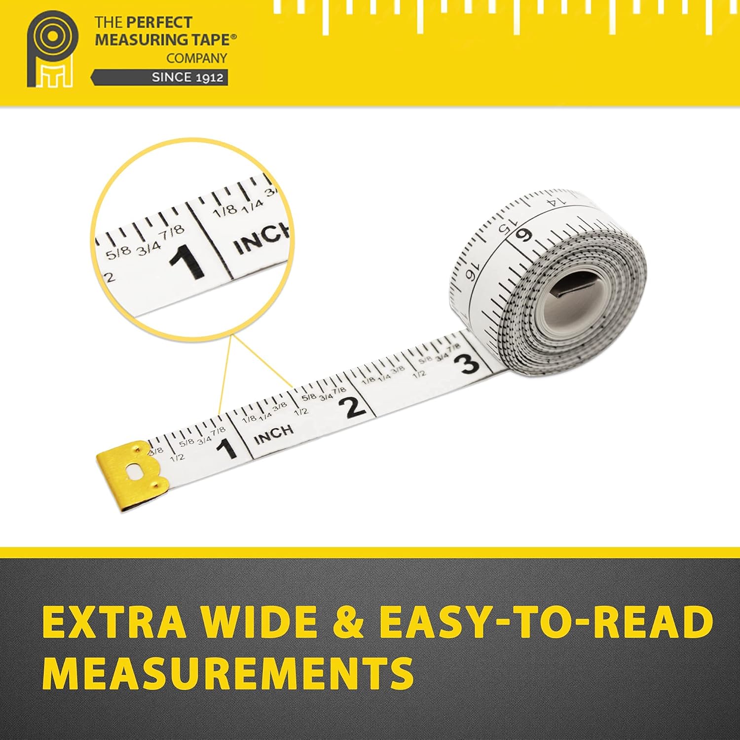 Perfect Measuring Tape Cinta métrica fraccionaria de doble cara de 60 pulgadas y milímetrocentímetro TR-16-frac (60 pulgadas blanca)