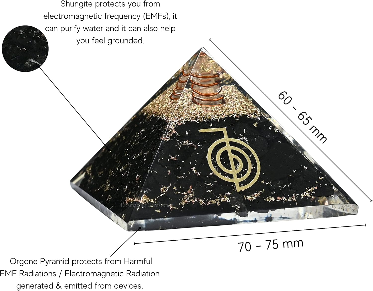 Pirámide de orgón grande  Cristal de pirámide de shungita  Pirámide de orgonita Cho Ku Reiki  Pirámides de órgano Curación de energía positiva
