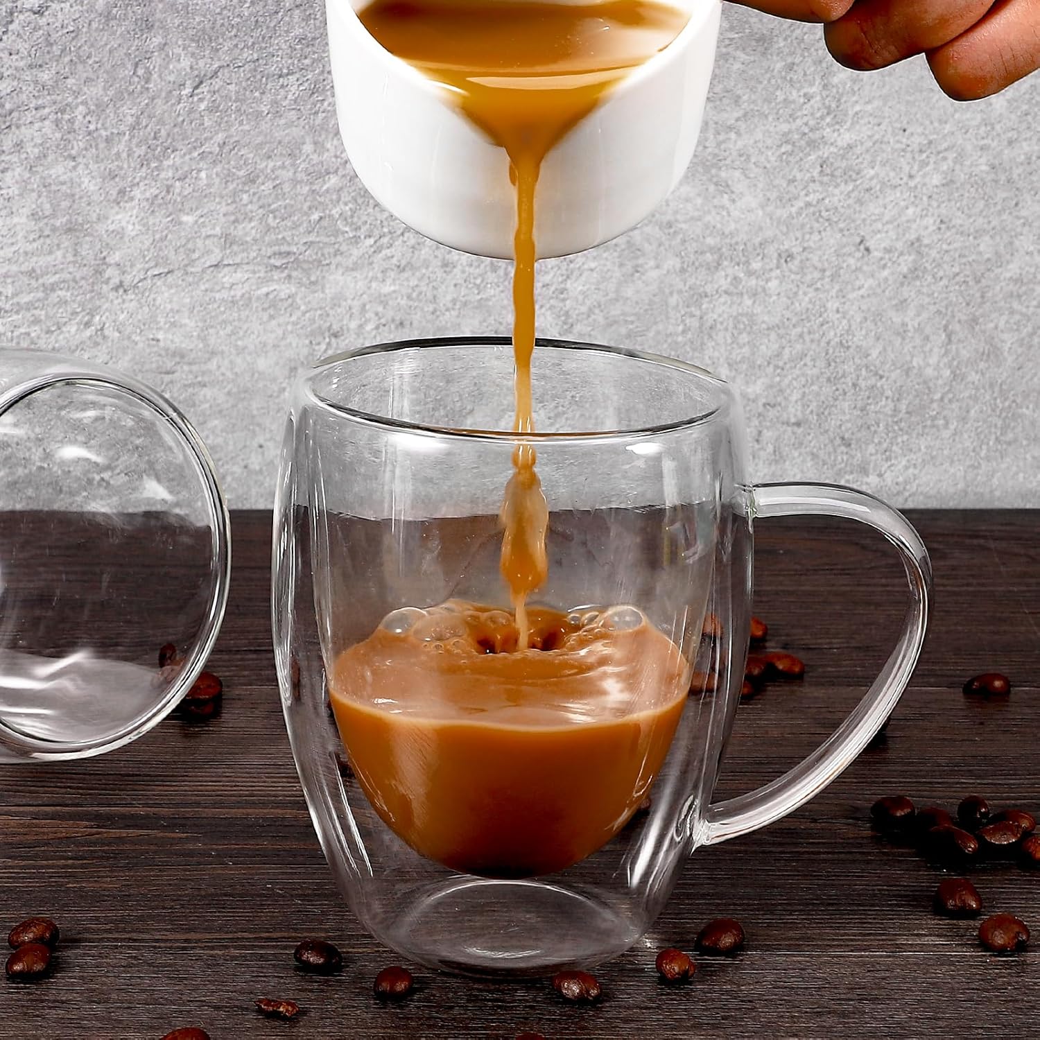 Juego de 2 tazas de café redondas con aislamiento de doble pared de vidrio transparente, tamaño mediano, 12 onzas, la mejor taza de café
