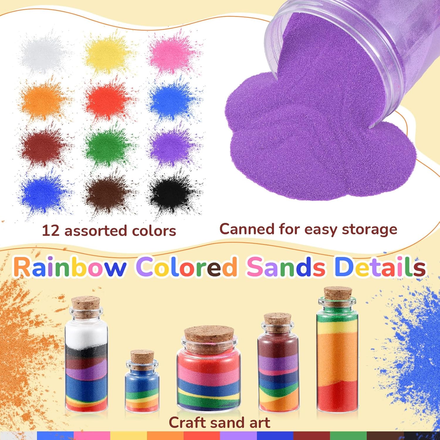 Arena de 12 colores, arena de 17.2 libras, arena decorativa para arte de arena, arte y manualidades, kit de arena para pintar, dibujo, decoración de