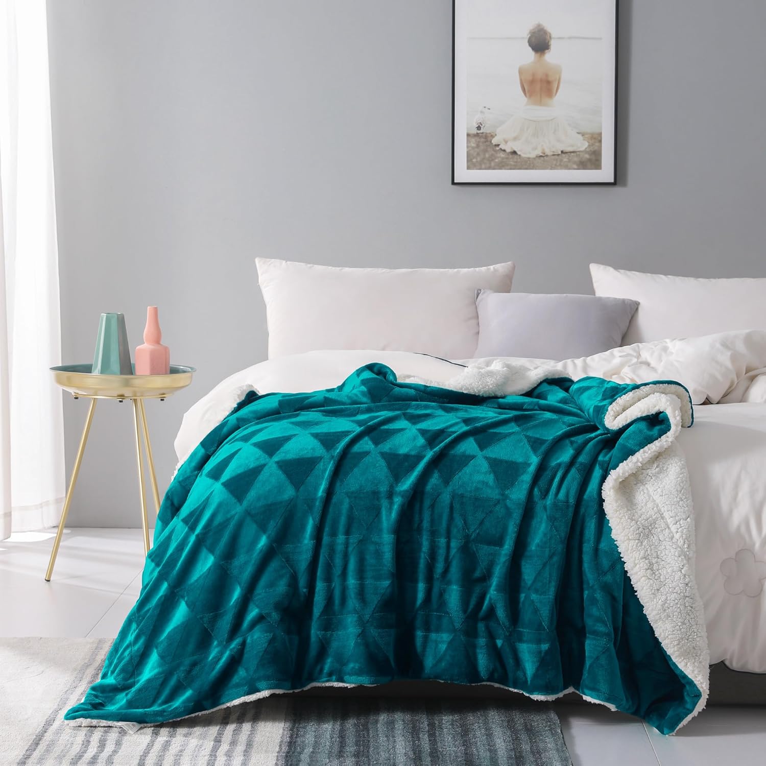 Exclusivo Mezcla – manta grande de 50″ x 70″, franela cepillada reversible y manta de sherpa de felpa, decorativa, ligera, suave y cálida