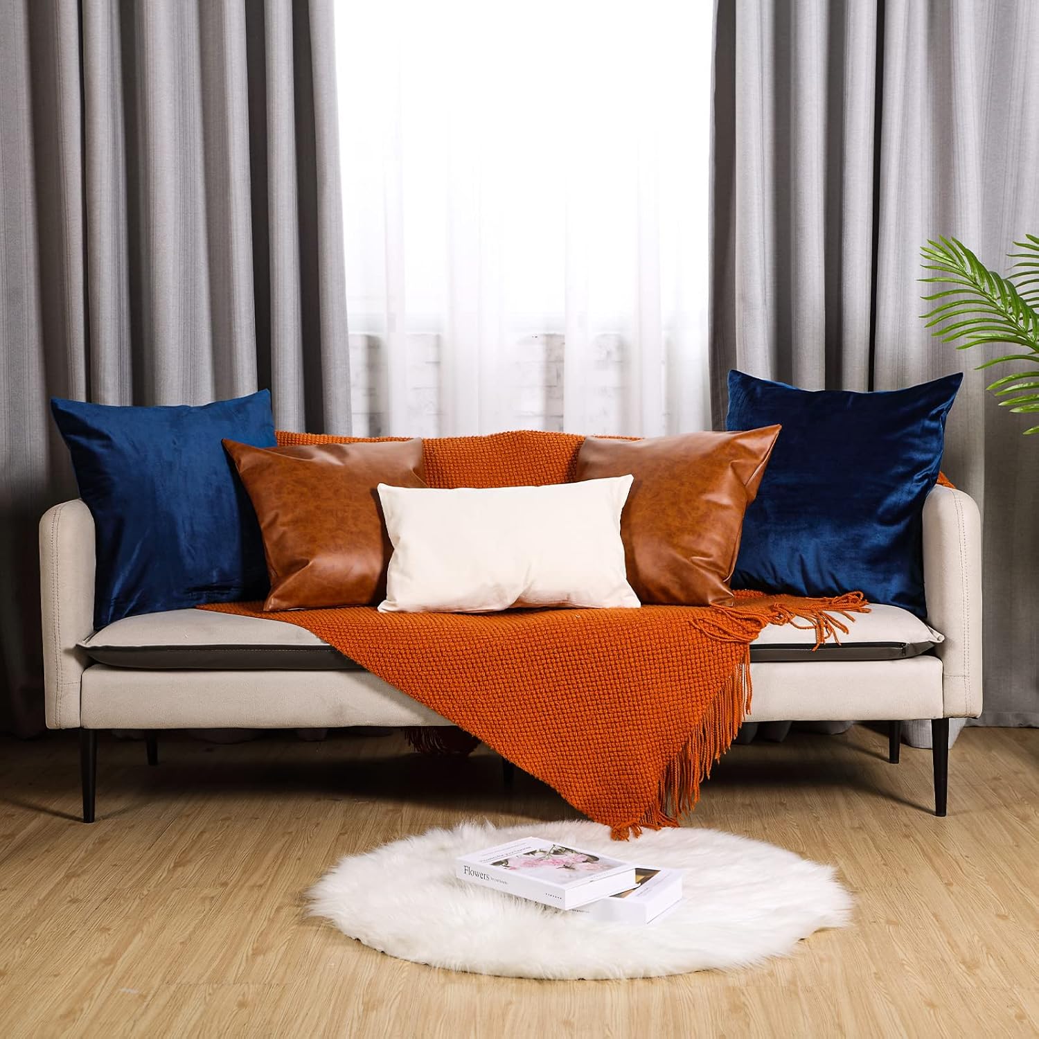 Tradder Juego de 5 fundas de almohada de piel sintética de 20 x 20 pulgadas, 18 x 18 pulgadas, 12 x 20 pulgadas, fundas de almohada decorativas