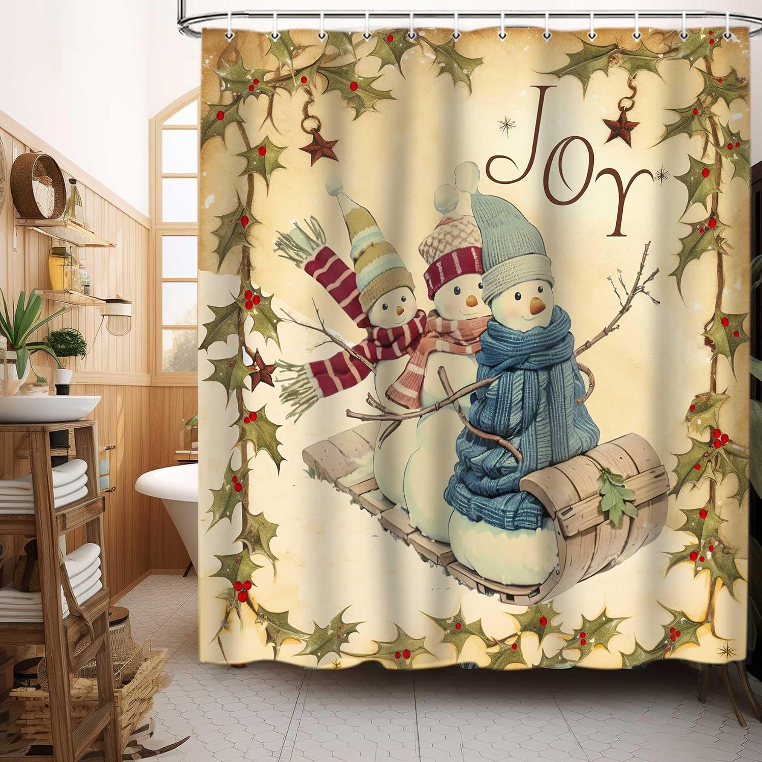 Cortina de ducha de muñecos de nieve de Navidad, bonita cortina de muñeco de nieve, decoración de baño, accesorios de decoración de baño, tela