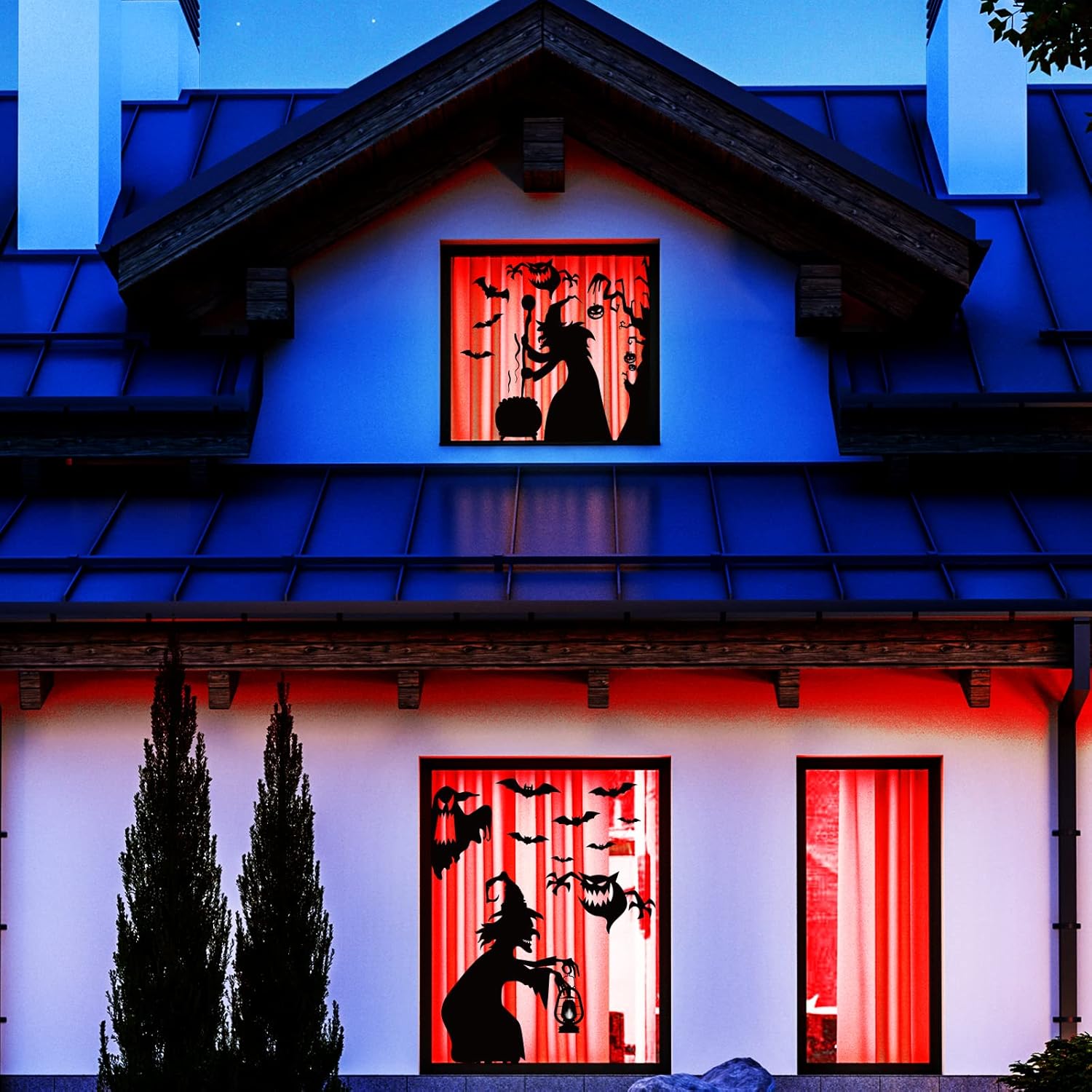 Decoraciones grandes para ventana de Halloween, bruja malvada, se aferra de Halloween, silueta aterradora, póster de ventana, calcomanías de terror