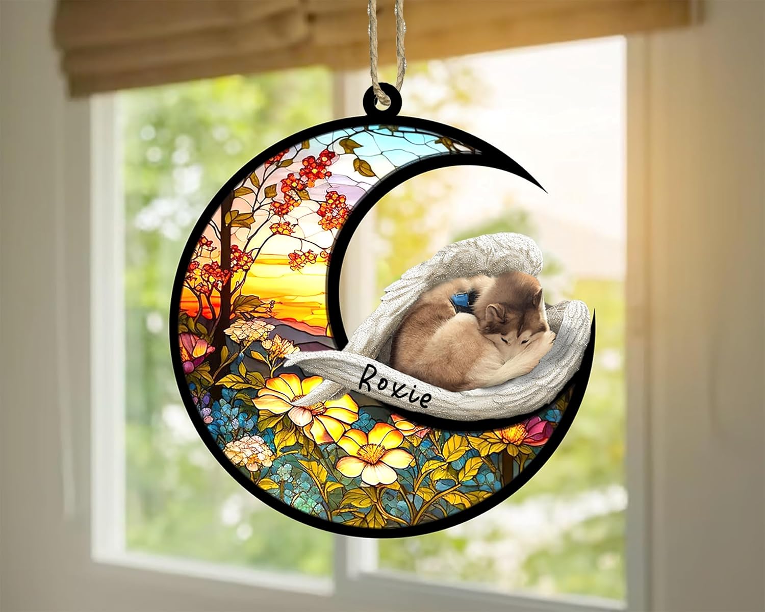 Husky personalizado – 1 Atrapasoles conmemorativo para perros, husky bronceado y blanco_1 adorno de Navidad con nombre, atrapasueños de mascotas,