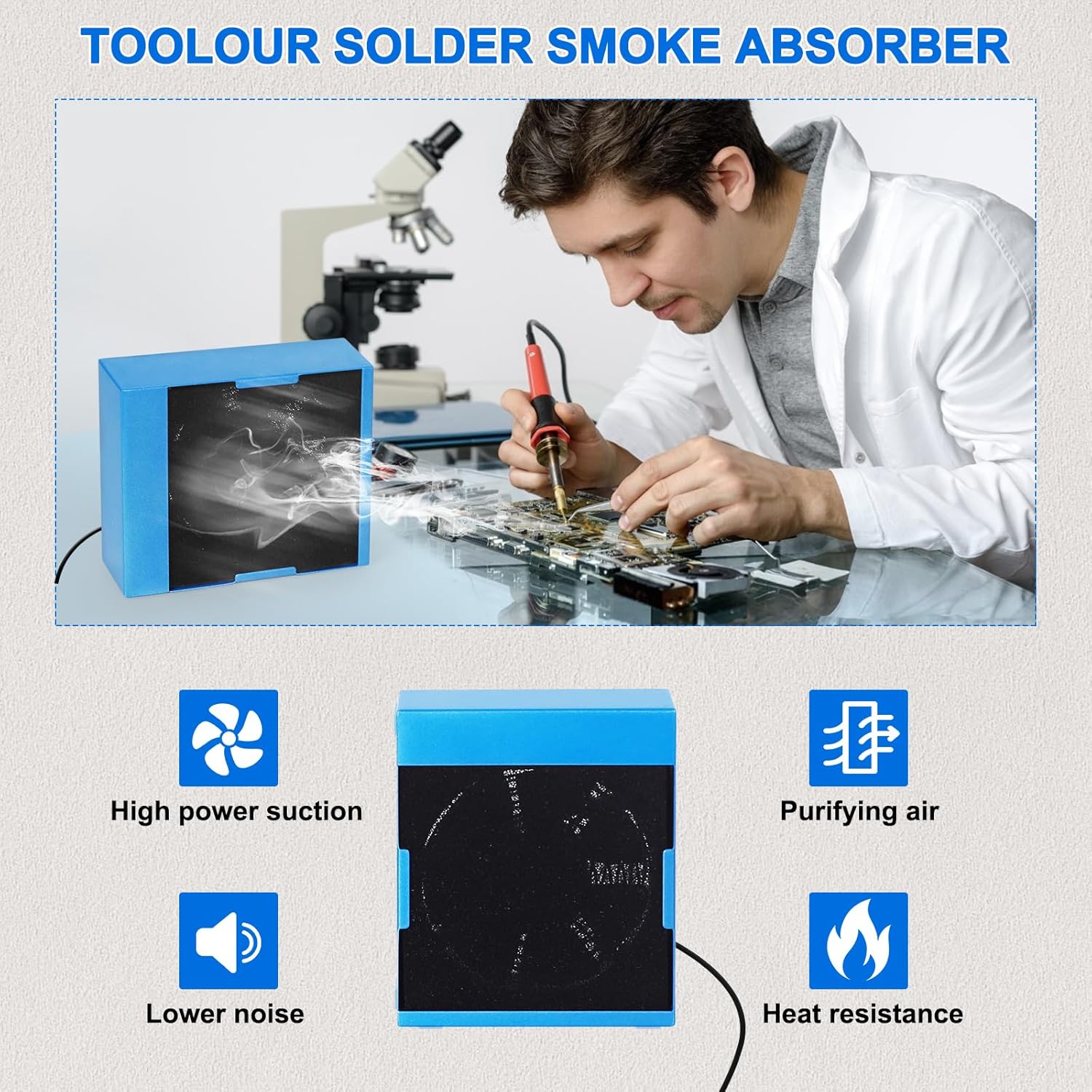 Extractor de humo de soldadura, extractor de humos, absorbente de prevención de humo, ventilador de trabajo de soldadura de 12 V con 5 filtros de