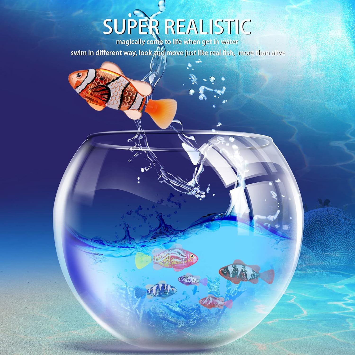 Robot Fish Activado por agua, natación en agua con luz LED, juguetes eléctricos de bañera para mascotas, gatos, perros (dorado + morado)